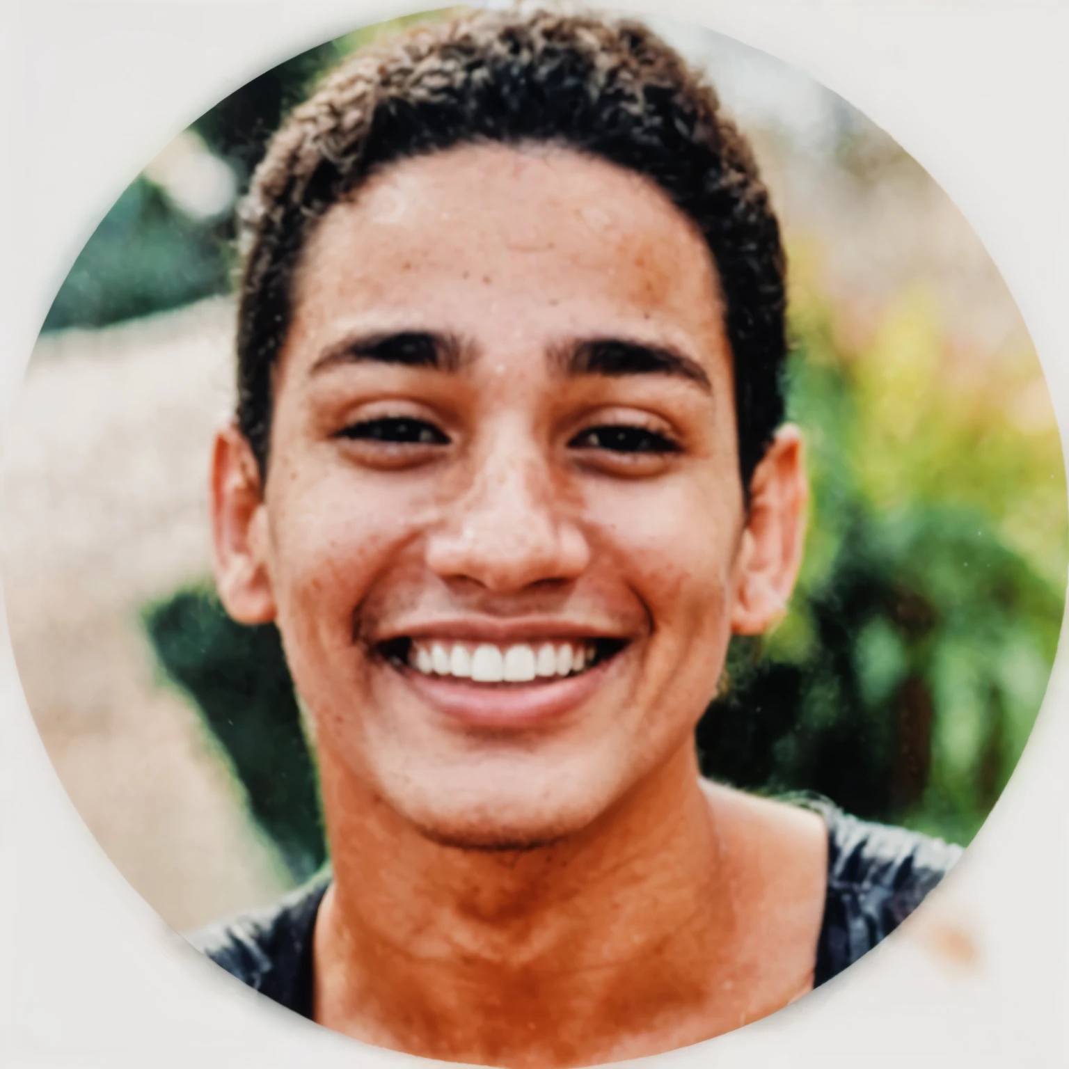 foto arafada de um jovem sorrindo com uma camisa preta, a digital rendering by Samuel Silva, Instagram, renascimento, caio santos, Foto de 2 0 0 0, Miguel Hoppen, malika favre, cerca de 19 anos, daniel mirante, ariel perez, Riyad Cassiem, imagem de avatar, Jonathan Zawada, jamie reid, foto crua, 8K Ultra HD, pele altamente detalhada, Hippie Brasileiro bonito, 19 anos, Bavarian man, olhos castanho escuro, obra de arte, fotografia, ultra-realismo, realista, Photo Studio, retrato, charismatic, cabelos curtos e grisalhos, soft lighting, ( pele altamente detalhada:0.7),(Film grain:1.3), 8K Ultra HD, dslr, soft lighting, alta qualidade, HDri, Fujifilm XT3