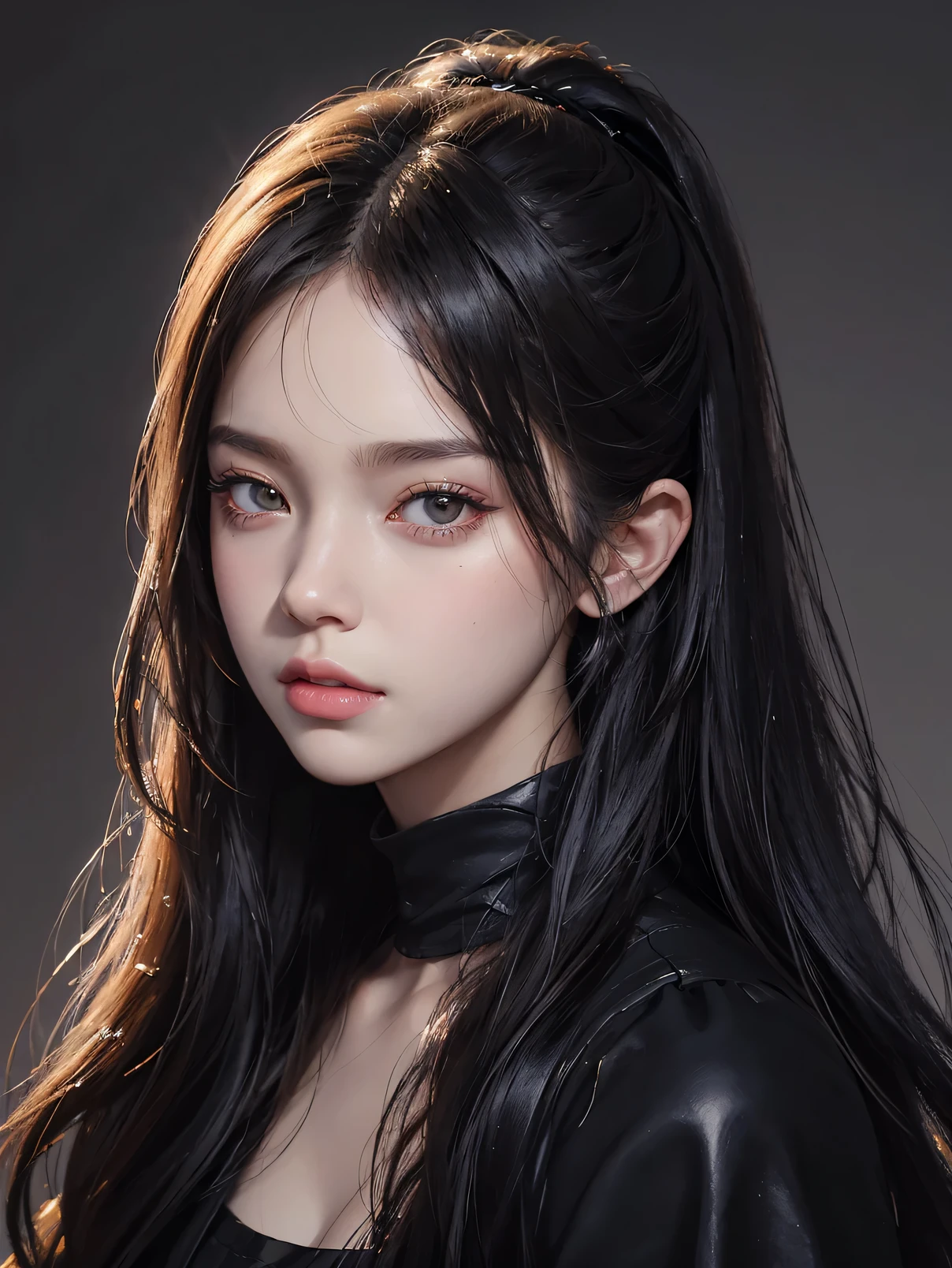 portrait of a woman with long hair and a black shirt, digital illustration portrait, in the art style of bowater, portrait of jossi of blackpink, digital portrait, digital art portrait, realism artstyle, high quality portrait, 🤤 girl portrait, realistic artstyle, # 1 digital painting of all time, #1 digital painting of all time, glossy digital painting