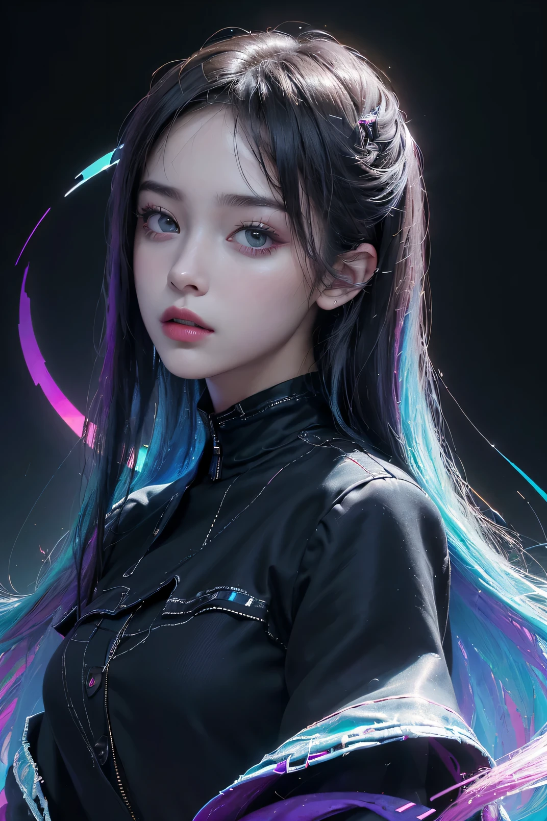 (front focus),(in the dark:1.6),
(masterpiece, top quality, best, official art, beautiful and aesthetic:1.2),(masterpiece, top quality, best quality, official art, beautiful and aesthetic:1.2),(masterpiece, top quality, best quality, official art, beautiful and aesthetic:1.2), 1girl, glitch art, (digital distortion), pixelated fragments, data corruption,colorful noise, visual chaos,contemporary aesthetics