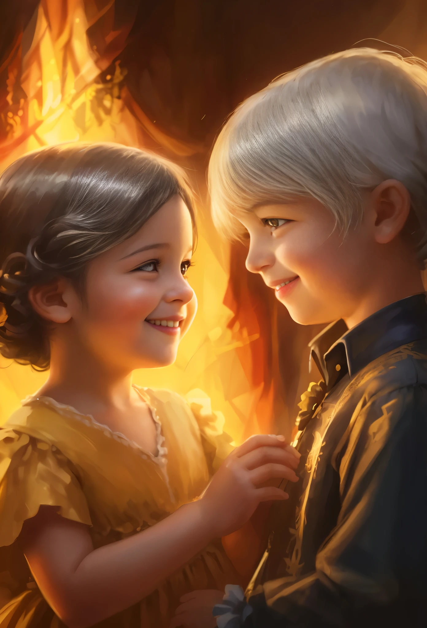 High definition, portrait, girls with dark hair, 3 years old, yellow eyes, smile, tiara, portrait, ballroom in the background, realism, fantasy