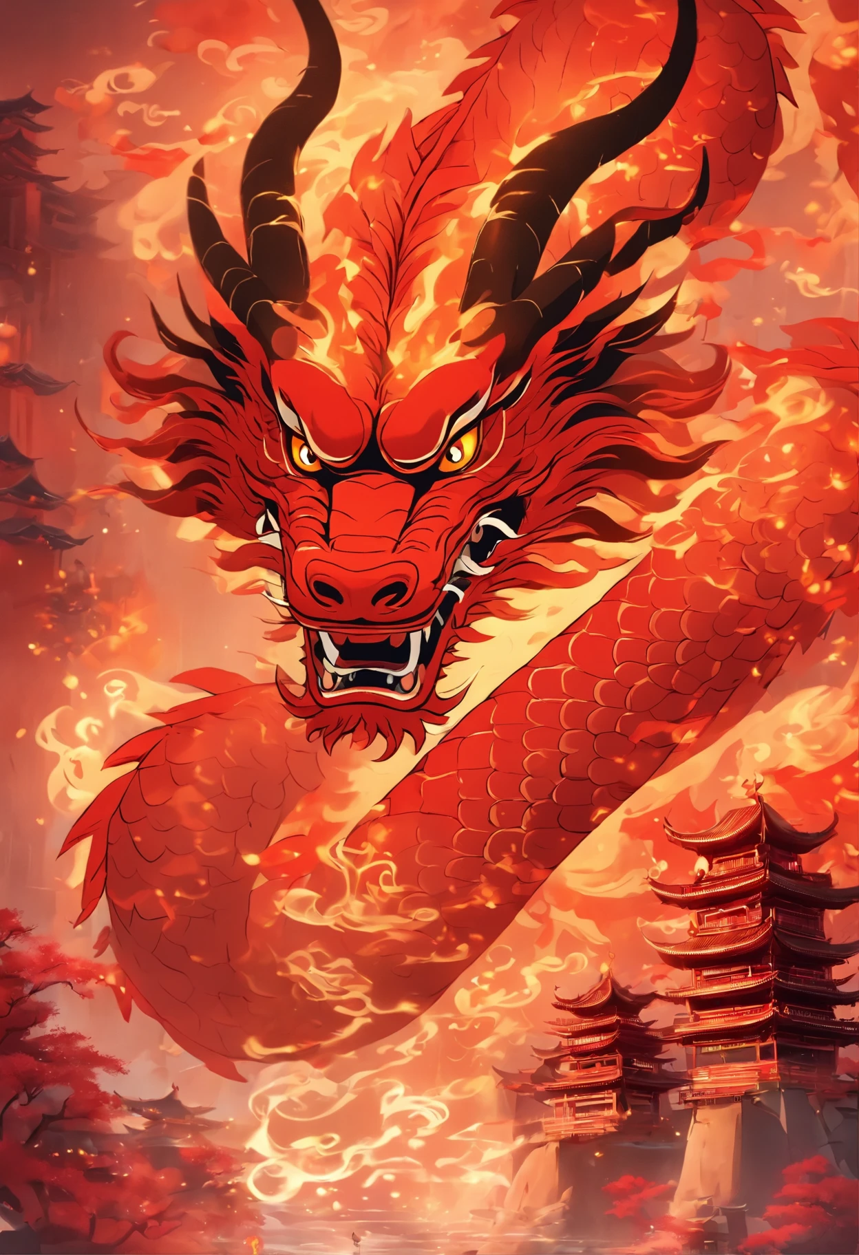 chinesedragon,Traditional Chinese culture,levitating,meander,Red tone,tmasterpiece,4K