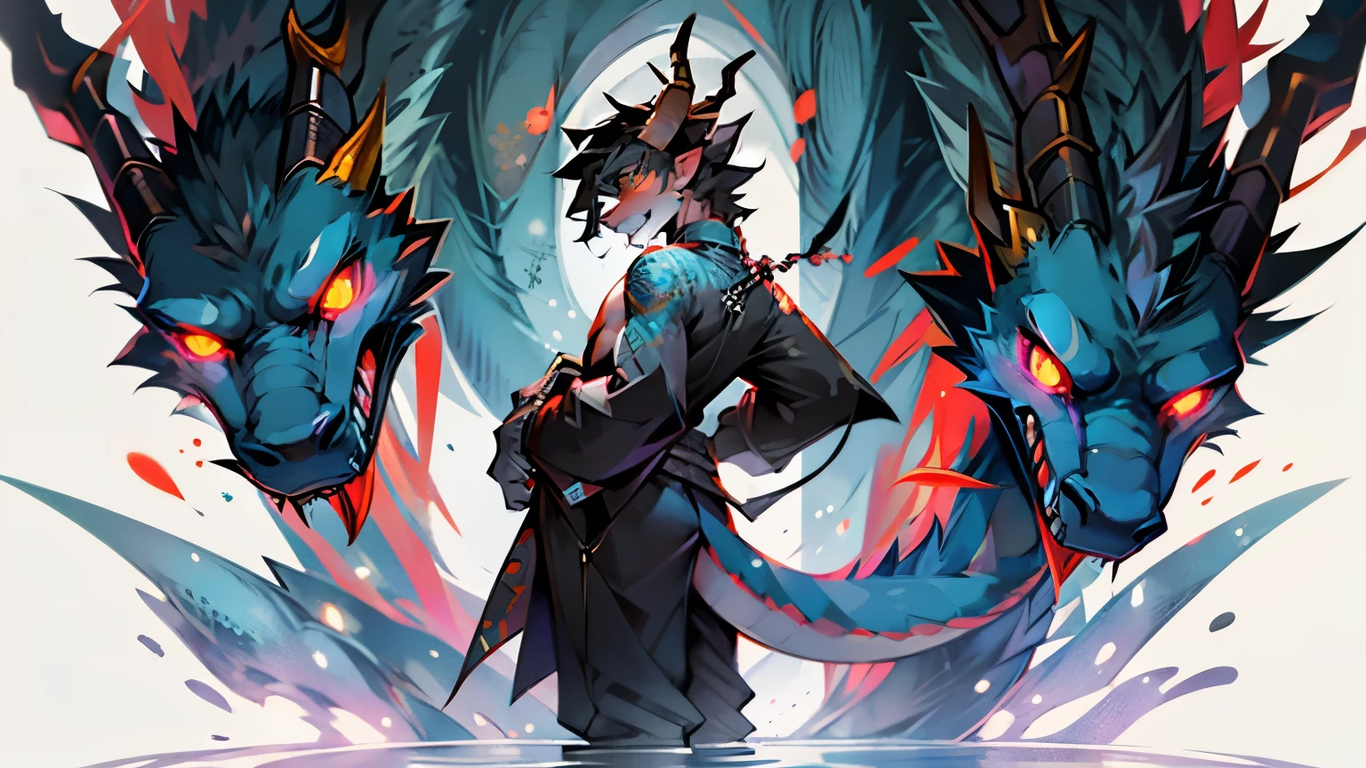 Black hair,beast with dragon horns