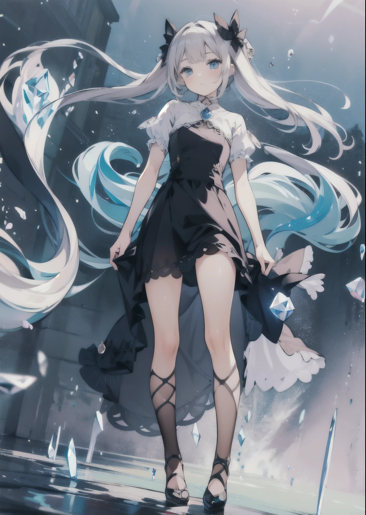 natural lighting, soft smile, floating hair, crystal, amorphous, spring ephemerals,