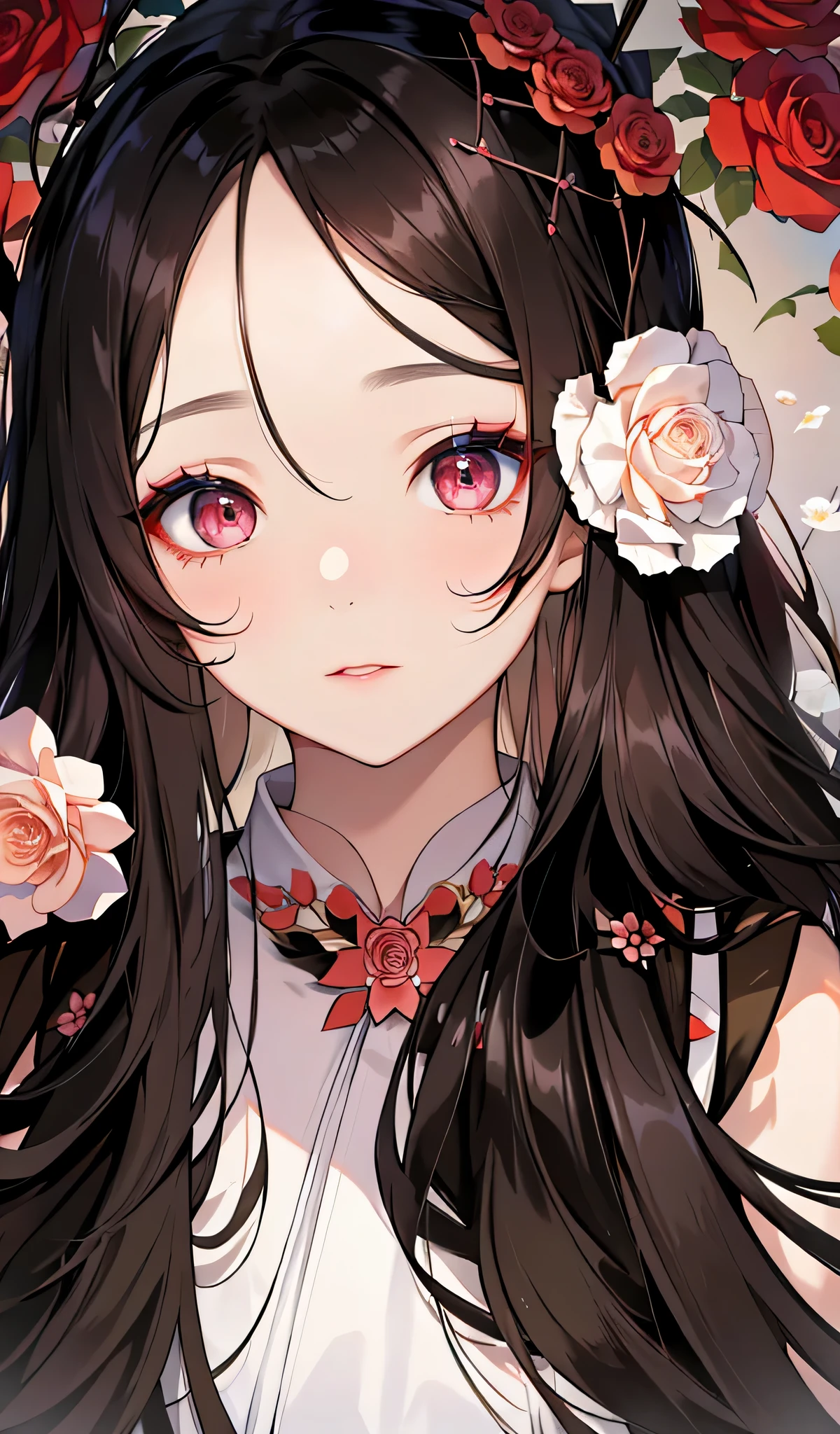 There is a woman with long hair,There is a flower in the hair, Korean popular makeup, Dilireba, Urzan, Korean popular makeup, Samu rice paste, beautiful aesthetic face, korean girl, Bae Xiuzhi, Has a cute and delicate face, huge rose flower face, Korean facial features, young cute korean face