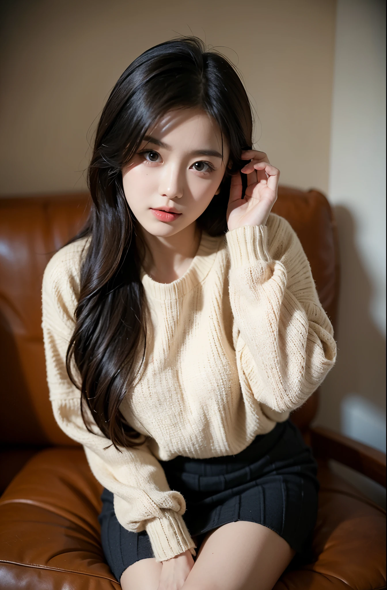 Beautiful girl sitting on a bed