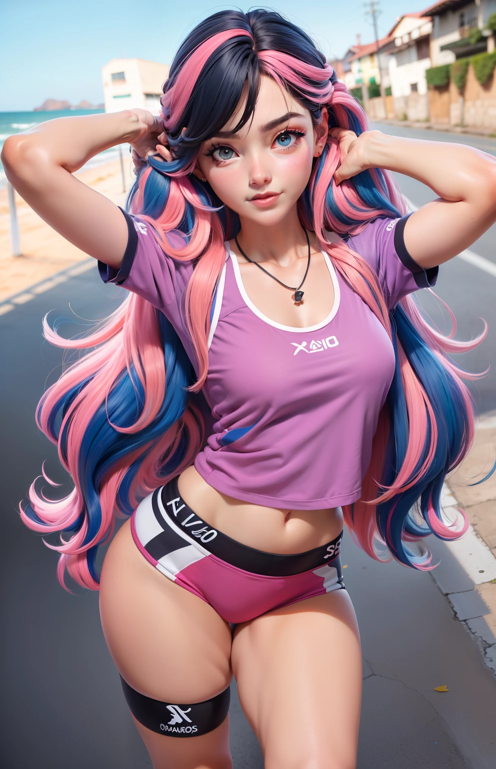 Seios grandes redondos e pontiagudos, seios detalhados, peitos sensuais, Obra-prima, A melhor qualidade, 1 adolecente, apenas, (cabelos prateados:1.3), (cabelo rosa:1.2), cintura estreita, (delgado:1.2), (seios grandes:1.2), coxas finas, cabelo liso, franja romba, french braid, (Cabelos multicoloridos:1.5), (Cabelos em dois tons:1.2), (Cabelos degradados:1.3), Olhos multicoloridos, standing, cabelo comprido, Olhando para o espectador, corar, mulher madura, mulher alta, gargantilha, multiple necklaces, pulseira, thigh strap, (delineador:1.2), sombra de olhos, (rua:1.2), ao ar livre, Parte superior do corpo, (Camisola branca:1.3), umbigo, diafragma, decote, curva, (Sportswear:1.2), (Cabelos muito longos:1.1), (saia plissada:1.3), Brincos, penetrante, They are smiling, pernas nuas, sandals, mini-saia, (cabelo azul:1.3), (cabelo rosa:1.3), ( Miko Yotsuya, Cabelo Preto Cabelo Longo, olhos amarelos cabelo entre os olhos), (Yurikawa Hana, cabelo laranja, peito grande, flequillo x enfeite de cabelo, olhos roxos), (Julia Niguredou, cabelo loiro, Cauda dupla, Cabelos degradados, enfeite de cabelo, carinha), (fantasma, olhos pretos, Aura escura