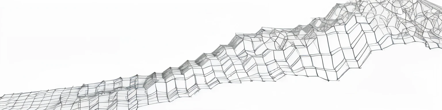 a drawing of a line of stairs going up a hill, parametric structure, mesh structure, honeycomb structure, spatial structure, hex mesh, generative line art, parametric architecture, generative design, impossible structures, 3d wireframe, parametric solid works, hexagon mesh, 3 d structure, fractal structure, parametric design, fractal 3 d structure, fractal structures