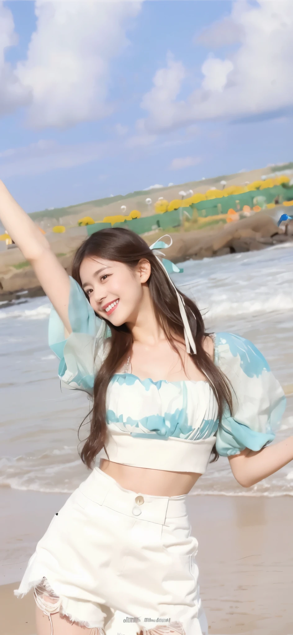 ((​Masterpiece, Top image quality, high resolution、alone、shiny skin))(on the table, best quality, actual, super detailed, meticulous, high resolution, 8k wallpaper), Close-up portrait of a beautiful woman, Chariada, smiling, light brown messy hair, Perfect dynamic composition, 美丽meticulous的眼睛, Just like the cover of a fashion magazine, on campus