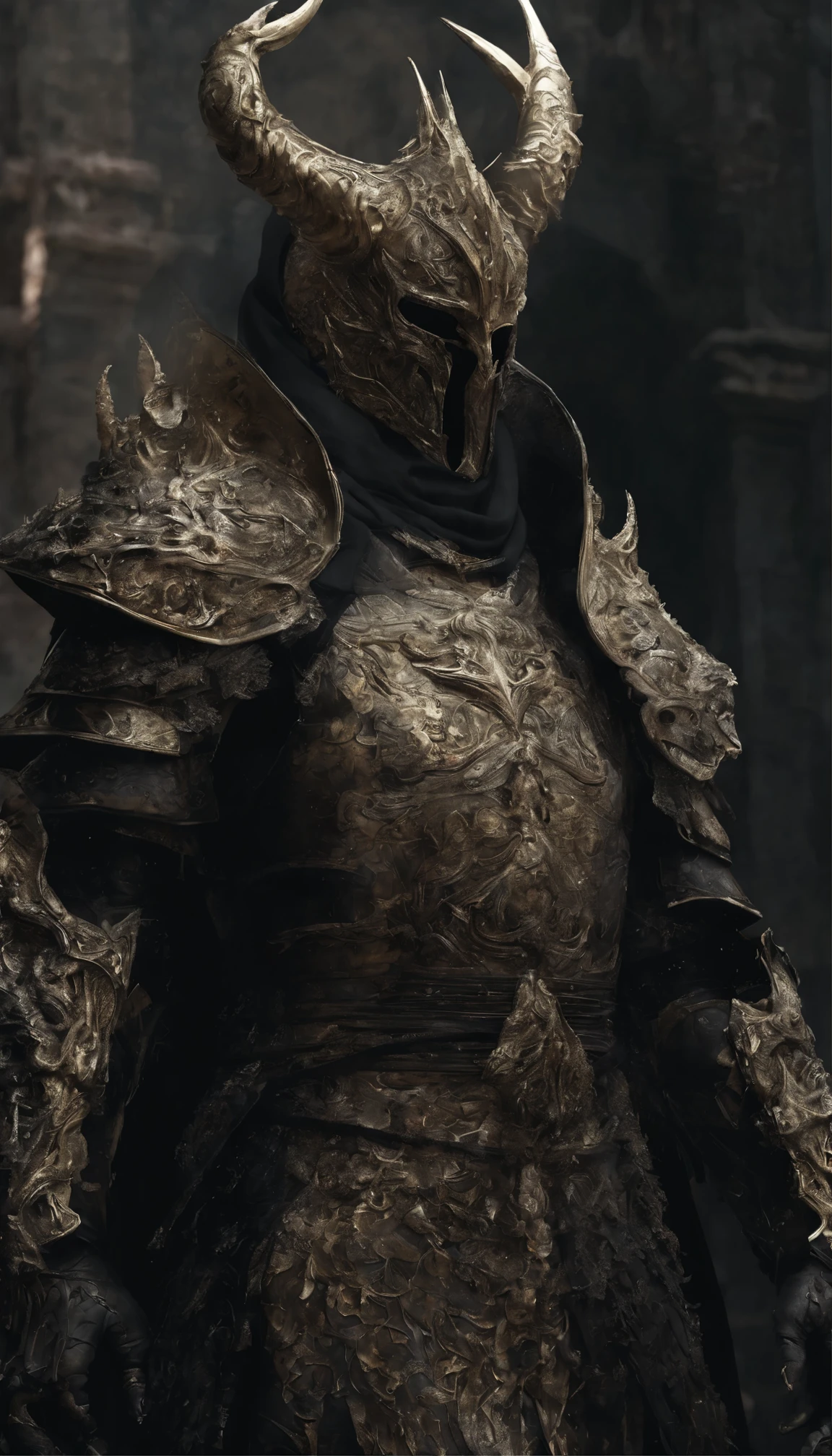 warrior, concept art, author:Kisigank, fantasy art, zen temple background, clean rendering, horned, Wear a suit of armor, Detailed Bushido Foam Smoke, Helmet of the Forgotten God, the character is standing, 8K real, During game rendering, detailed face background detail, Art Station Top Page, Bull, Pseudo-medieval fantasy, God in carp armor, 詳細なbronze armor, bronze armor, Golden etched armor, gold obsidian armor, light gold armor, Gorgeous Filigree Armor, A demonic warrior, Gorgeous armor full of thorns, intricate assassin armor, Complex metal armor, powerful warrior, Dressed in luxurious gold armor,Decorated with intricate patterns, The helmet has a large crown and two horns, Everything is in the dark, Smoky background hints at battle scenes, Adding an ominous aura to his character,Devil's Giant Devil's Wings,propose, full body shot.