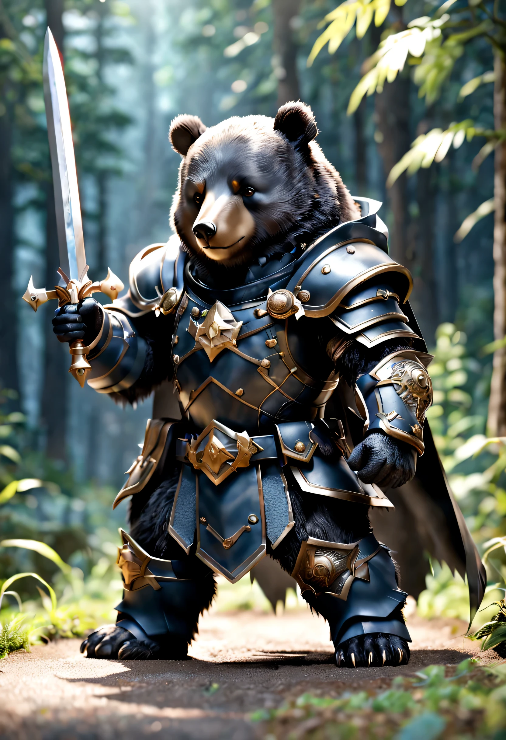 Full body Esbian、Cool black bear、Pop black bear、diorama、simple background、background white、dark Knight、villain、armor、big sword、masterpiece, highest quality, Capture the cutest moments, Depth of written boundary, Super detailed, ultra high resolution, octadale, 8K, 16km race