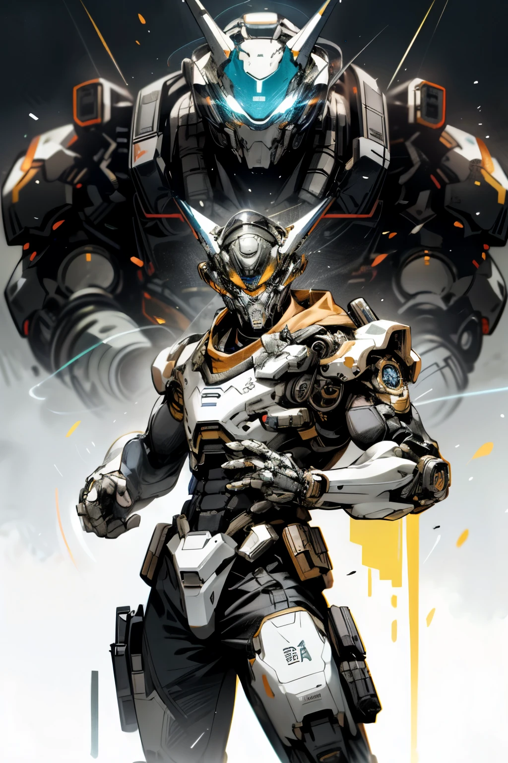 "Breathtaking poster design showcases a harmonious blend of Overwatch, Titanfall, and Destiny characters, superheroes, and mechs. The hyper-realistic and intricately detailed illustrations draw the eye, emanating a vibrant and dynamic energy. The color palette is a captivating array of hues, with primary colors boldly contrasting against the backdrop. Each character is presented as a mechanical marvel, their robotic presence commanding awe and admiration. The superheroes, in their iconic costumes, stand tall and proud, their powerful postures adding to the epic composition. Cinematic lighting enhances every detail, creating a dramatic and moody atmosphere