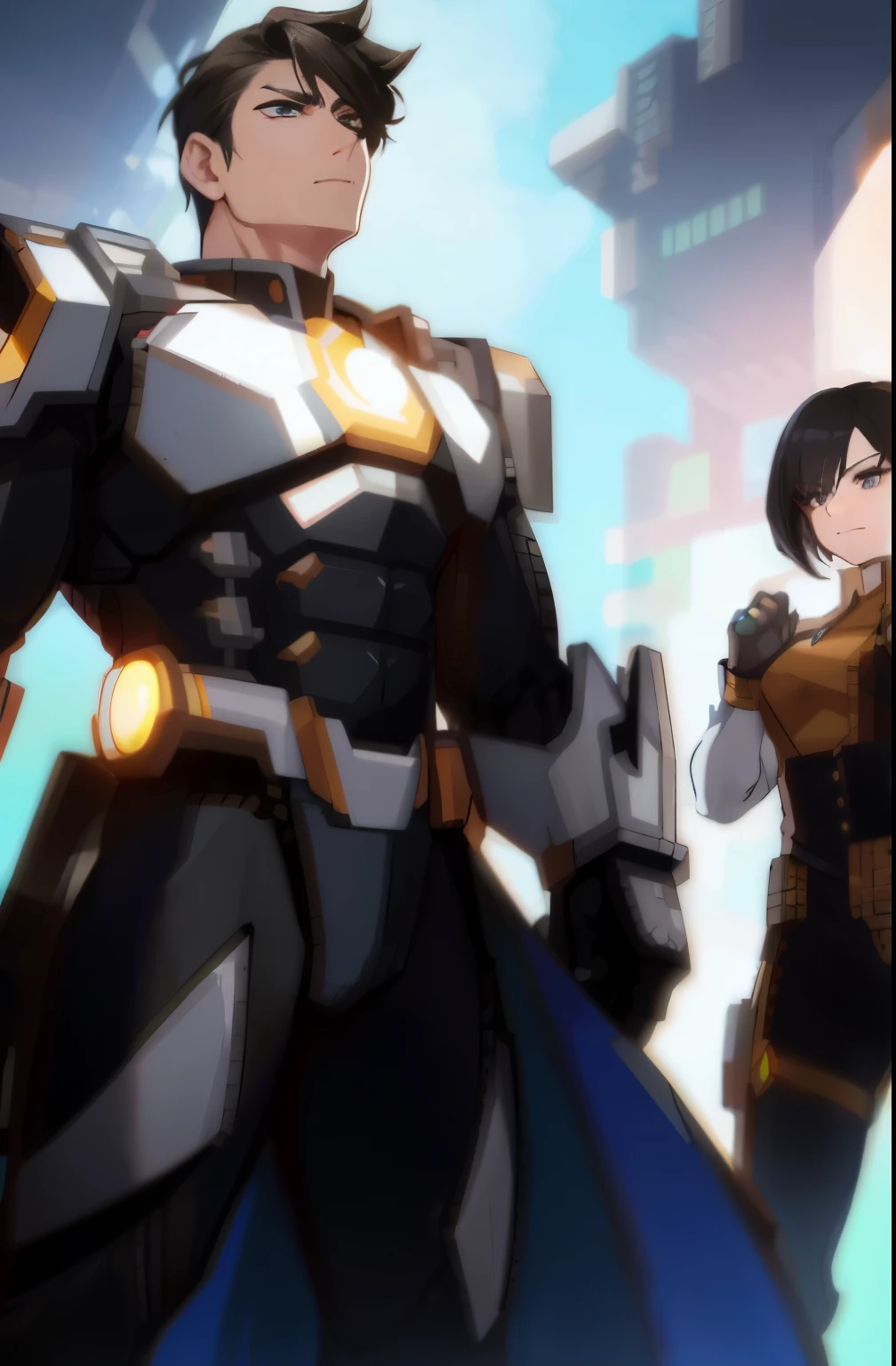 "Captivating poster design showcases the harmonious blend of Overwatch, titanium drop, and characters of Fate, Superheroes, i nail. Hyper-realistic and meticulously detailed illustrations are eye-catching., emitting bright and dynamic energy. The color palette is a fascinating array of shades., with primary colors, sharply contrasting with the background. Each character is presented as a mechanical marvel., their robotic presence evokes awe and admiration. The Superheroes, in their iconic costumes, stand tall and proud, their powerful poses complement the epic composition. Cinematic lighting highlights every detail, creating a dramatic and moody atmosphere