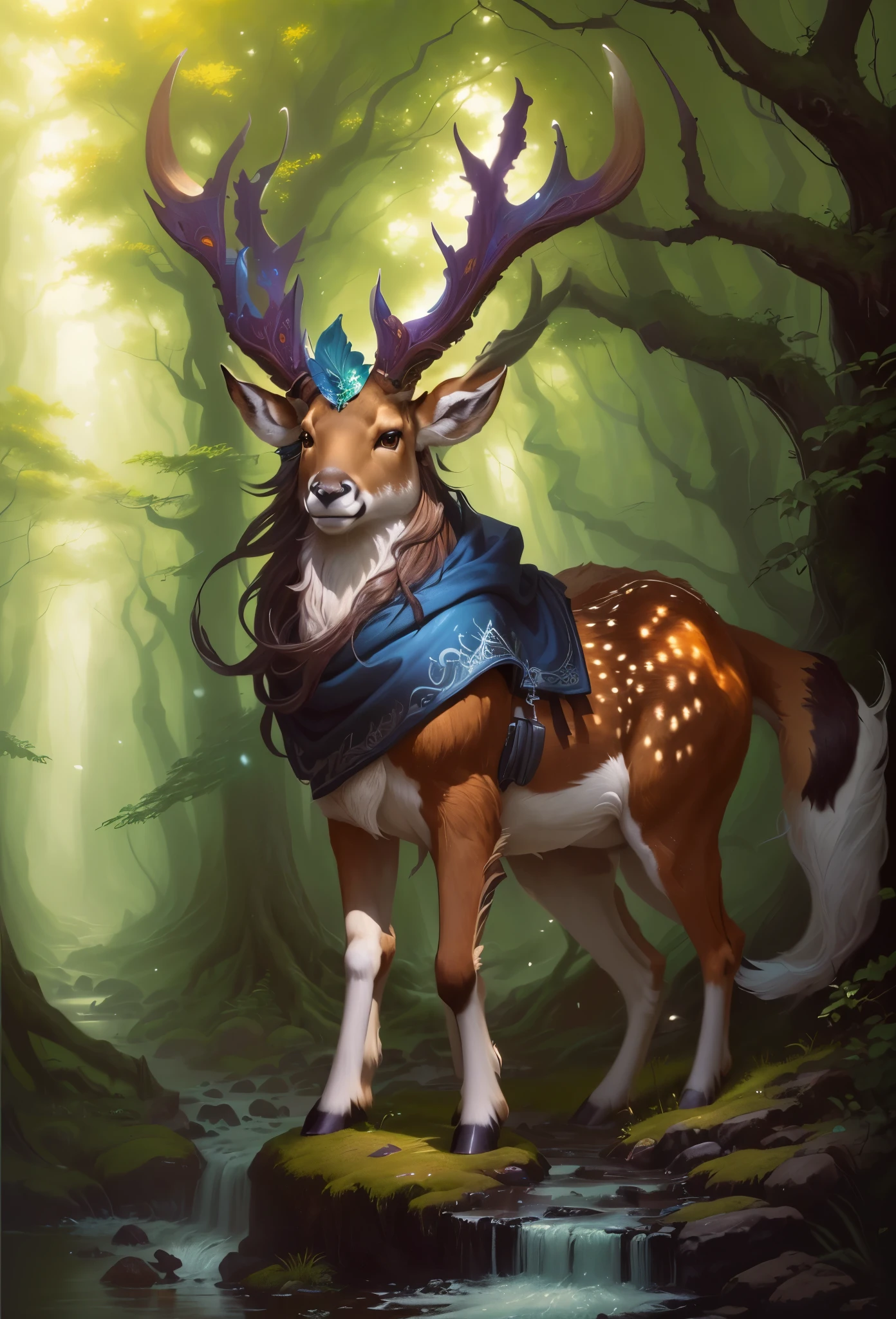 Lillia from League of Legends, ((deer centaur)), 4 hooves, two arms, two hands, deer tail, fluffy, high resolution, realistic, Soft, 4K, upscales, high detail, Delicate fur, forest, big breasts, big nipples, hyper areola, long nipples, 4 legs, feral, stretching, smile, purple eyes, 1 girl, peeking at viewer, big feral deer butt, throbbing horse cock, saggy balls, back toward viewer, looking back at viewer, erection, presenting horse cock, erect horse cock, cock dripping precum