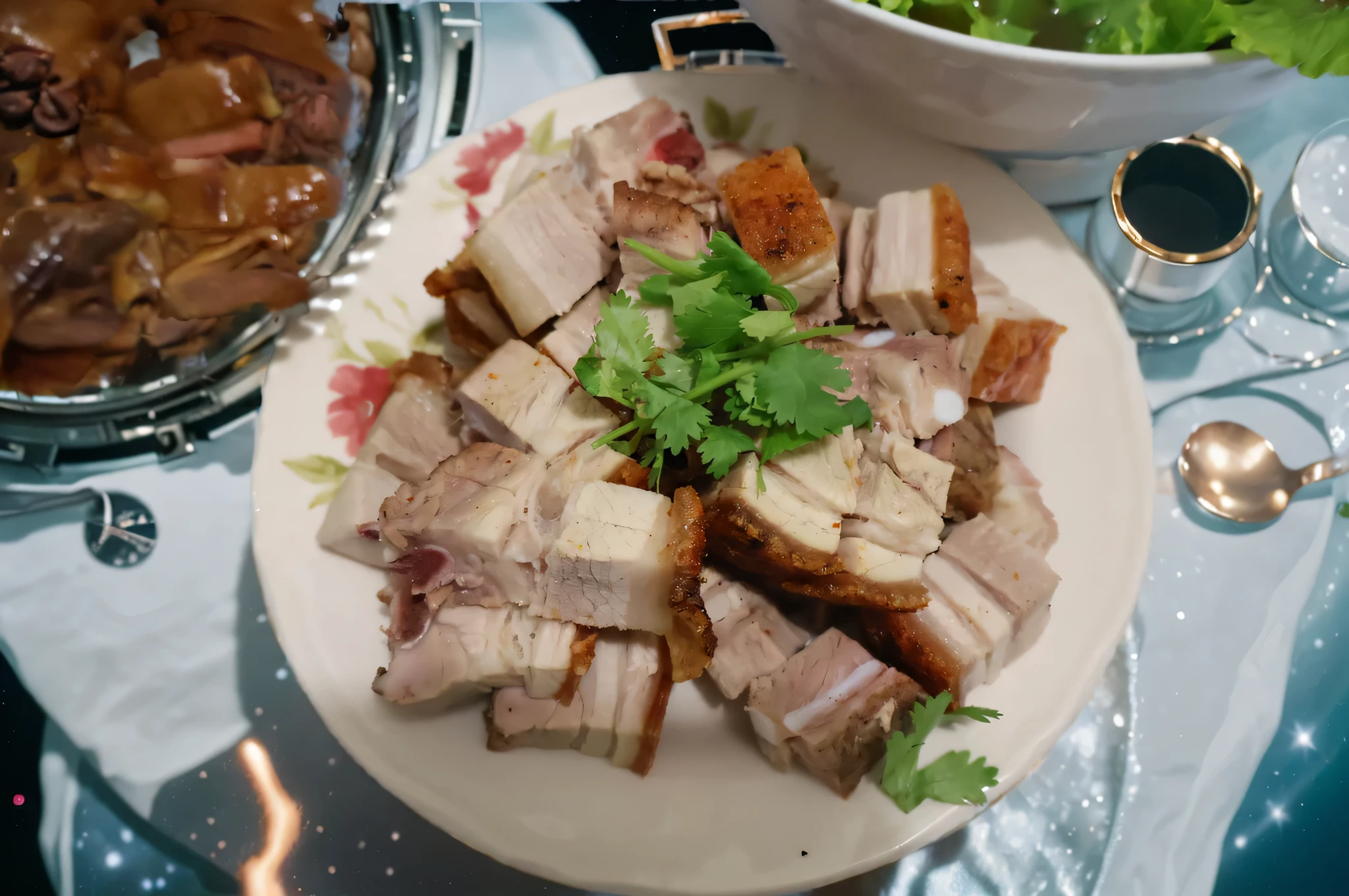 A luxury food table in space ship