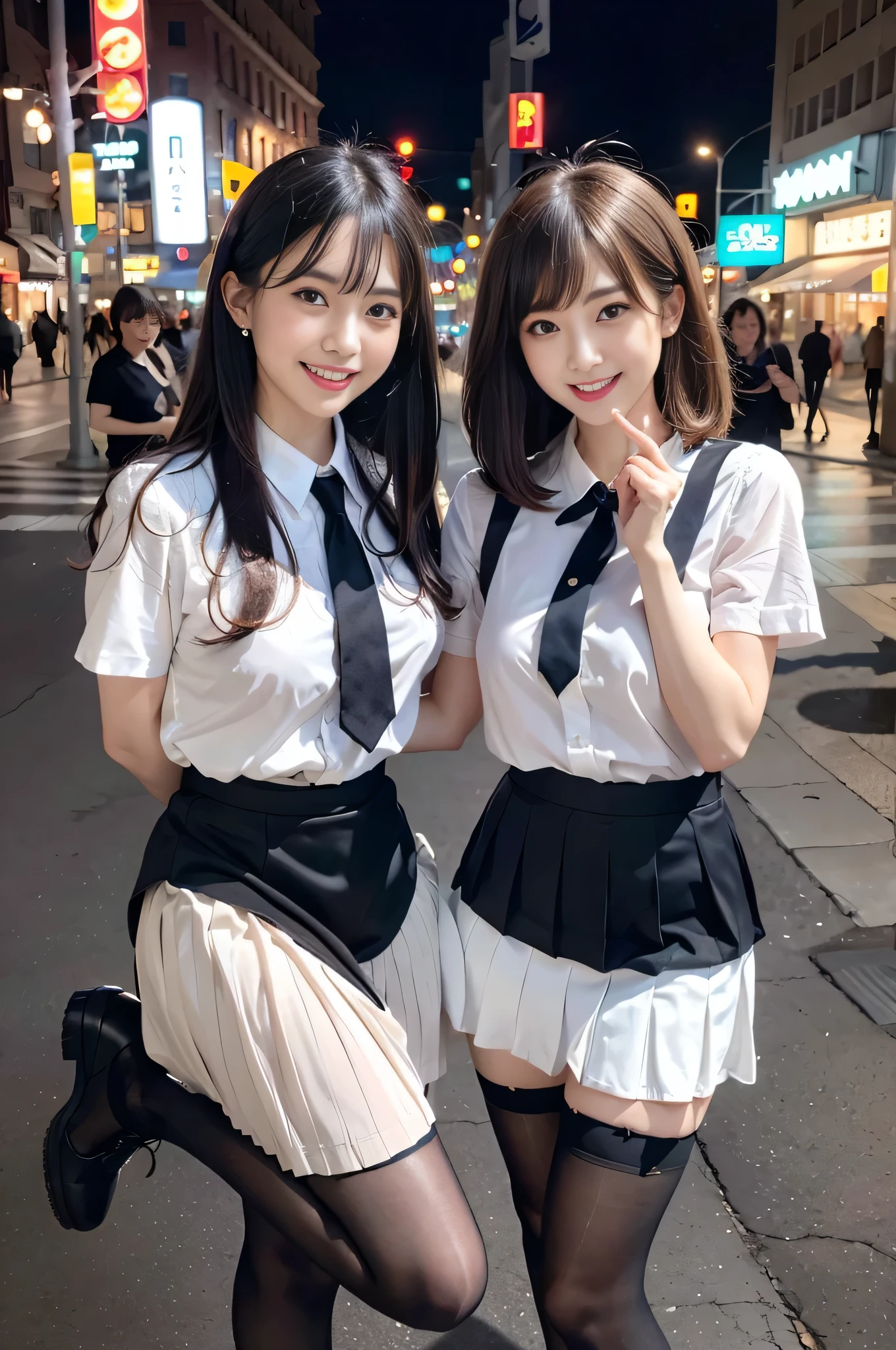 Araffe woman in a uniform, anime girl in real life, seductive anime girl, seductive beautiful anime woman, anime girl cosplay, attractive anime girl, beautiful anime girl, asian girl, beautiful asian girl, perfect girl, japanese goddess, anime girl, ultrarealistic sweet bunny, hyper realistic anime, beautiful anime woman, 1girl, Best quality, Masterpiece, Illustration, Very delicate and beautiful, Very detailed, CG, 8k wallpaper, amazing, attention to detail, masterpiece, best quality, Art, CG 8k wallpaper highly detailed, huge file size, ultra detail, high resolution, ultra high definition, very detailed, beautiful girl detailed, eyes and face very detailed, beautiful detailed eyes, (RAW photos, best quality), (real, Photorealism: 1.3), full body, light on face, (brown hair: 1.3), chubby breasts, (medium), (side breasts), loose beautiful hair, (swollen eyes), (K-pop idol)), (attractive), bangs, (sexy pose in front of the camera)), (smile), looking at the viewer, dark eyeliner, long eyelashes, flushed cheeks, erotic, fringes, small earrings, small necklace, ((((happy smile)))), (((1 girl wearing a school uniform, pleated skirt)))), (city background), (sweaty white skin), thin legs, (((large breasts)))), (décolleté)))),