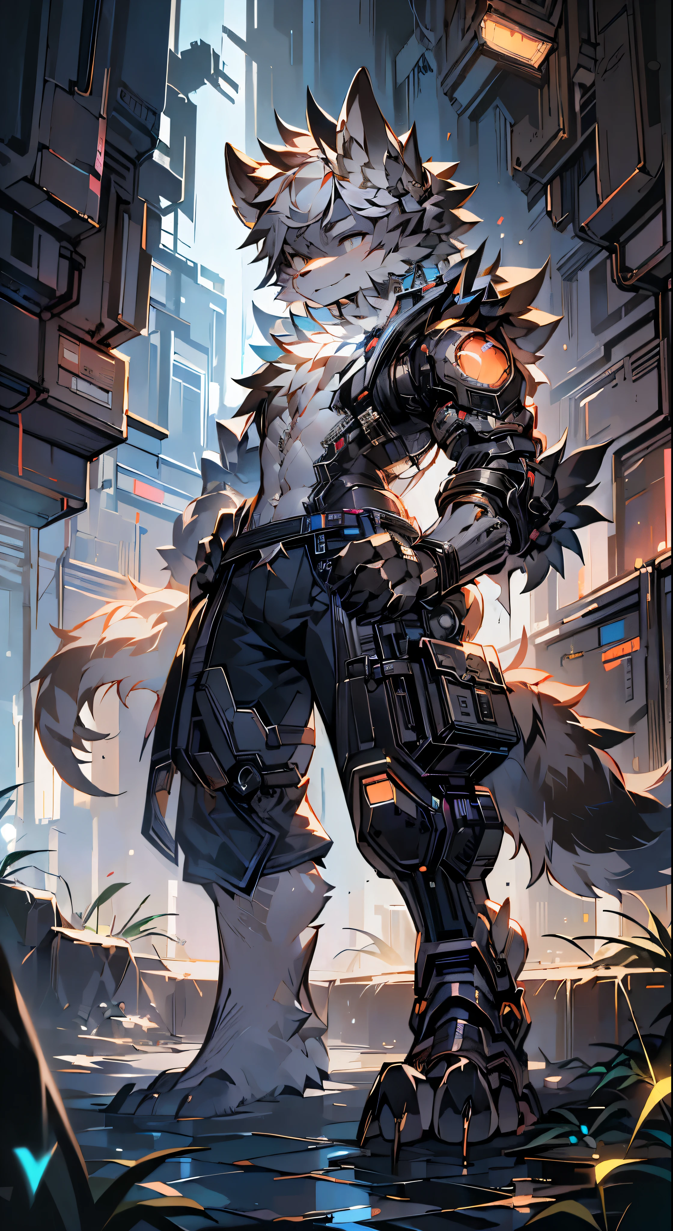 (best quality,4K,8k,high resolution,masterpiece:1.2),super detailed,actual,photoactual:1.37,Werewolf with prosthetics cyberpunk style actual scan, HD Surrealism combat Explanation: 1. (best quality,4K,8k,high resolution,masterpiece:1.2): Used to express high quality standards for generated images。 2. super detailed: Describing images needs to be very detailed,Show details clearly。 3. actual,photoactual:1.37: Description Generated images need to appear actual and photo-like。 4. Werewolf with prosthetics: Werewolves and prosthetics,This is the subject of the picture。Describe a mechanized werewolf,Features of prosthetics。 5. cyberpunk style: cyberpunk style,The artistic style used to describe the image。 6. HD Surrealism combat: Description picture HD、Surrealism、battle scene。