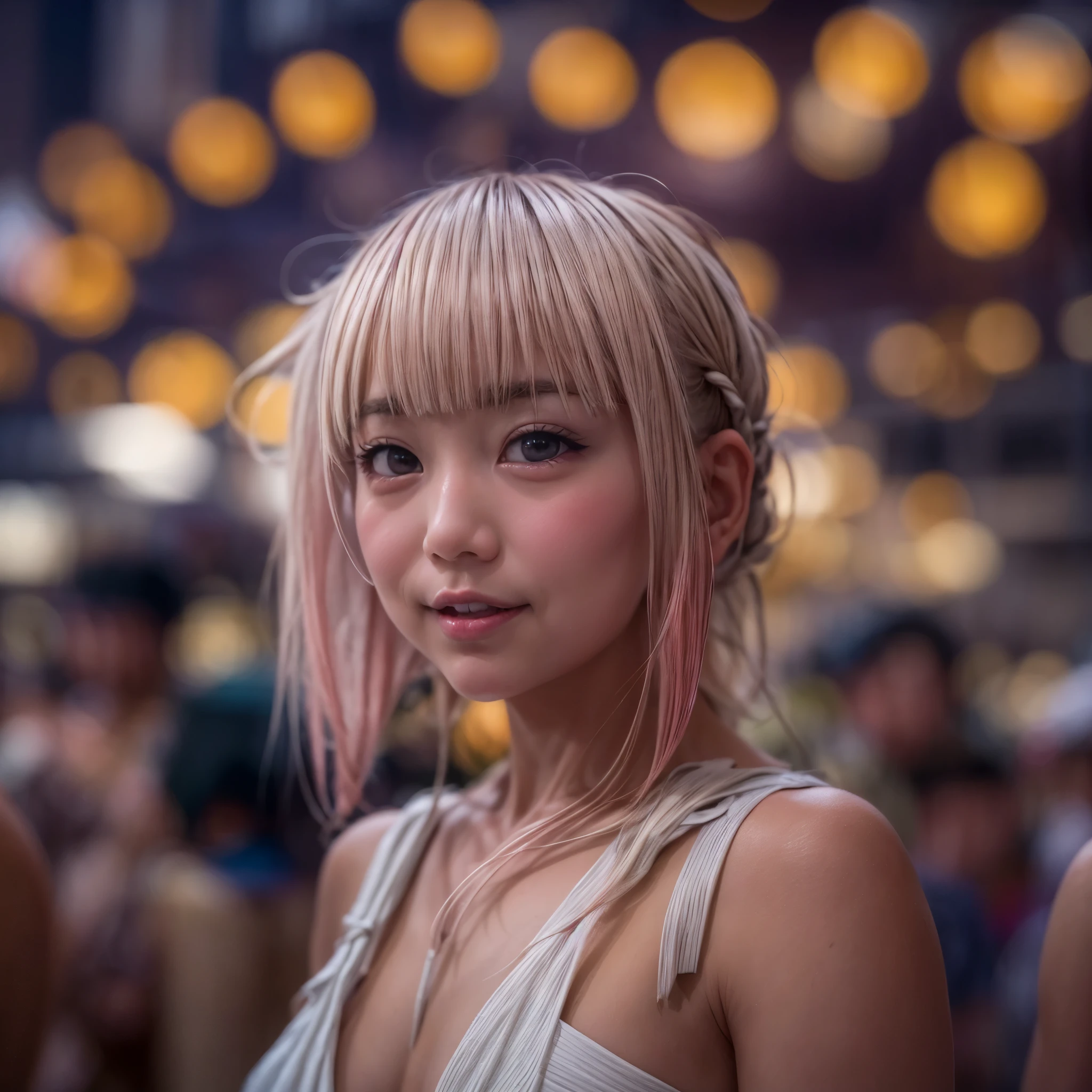 ((bokeH, Acutance:0.85, ultra-detailed:1.35)), (((from below))) . The background is the downtown area at (Twilight:1.4), (((Red-dyed clouds above hed:1.3))), { The Sky takes up more than third of the composition | (many colorful Lights:1.2) | lens flare | Burning | Haze | (luminous Particles) | Mystic sight | God rays | Lightning }, { Underboob | Oiled ivory skin | FullBody:1.2 } . (Masterpiece:1.2) of professional Analog photo with (Hasselblad), (((UltraRealistic and Photorealistic with touch of rawness:1.37, Volumetric lighting))) . ((( A group photo of KAWAII girls in WHITE Fundoshi, at Hakata Gion Ymakasa Festival ))), ((Extremely detailed KAWAII face variations)) . Assfocus with looking ahead .