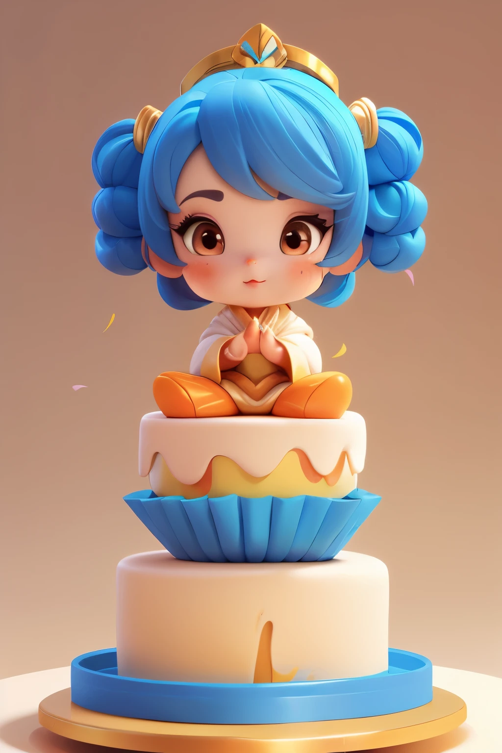 3dcharacter,(full body:1.2),simple background, masterpiece,best quality,(light cream gradient background:1.1) ,nahida, genshin impack birthday celebration sitting and cake cutting position, front side cake on the table