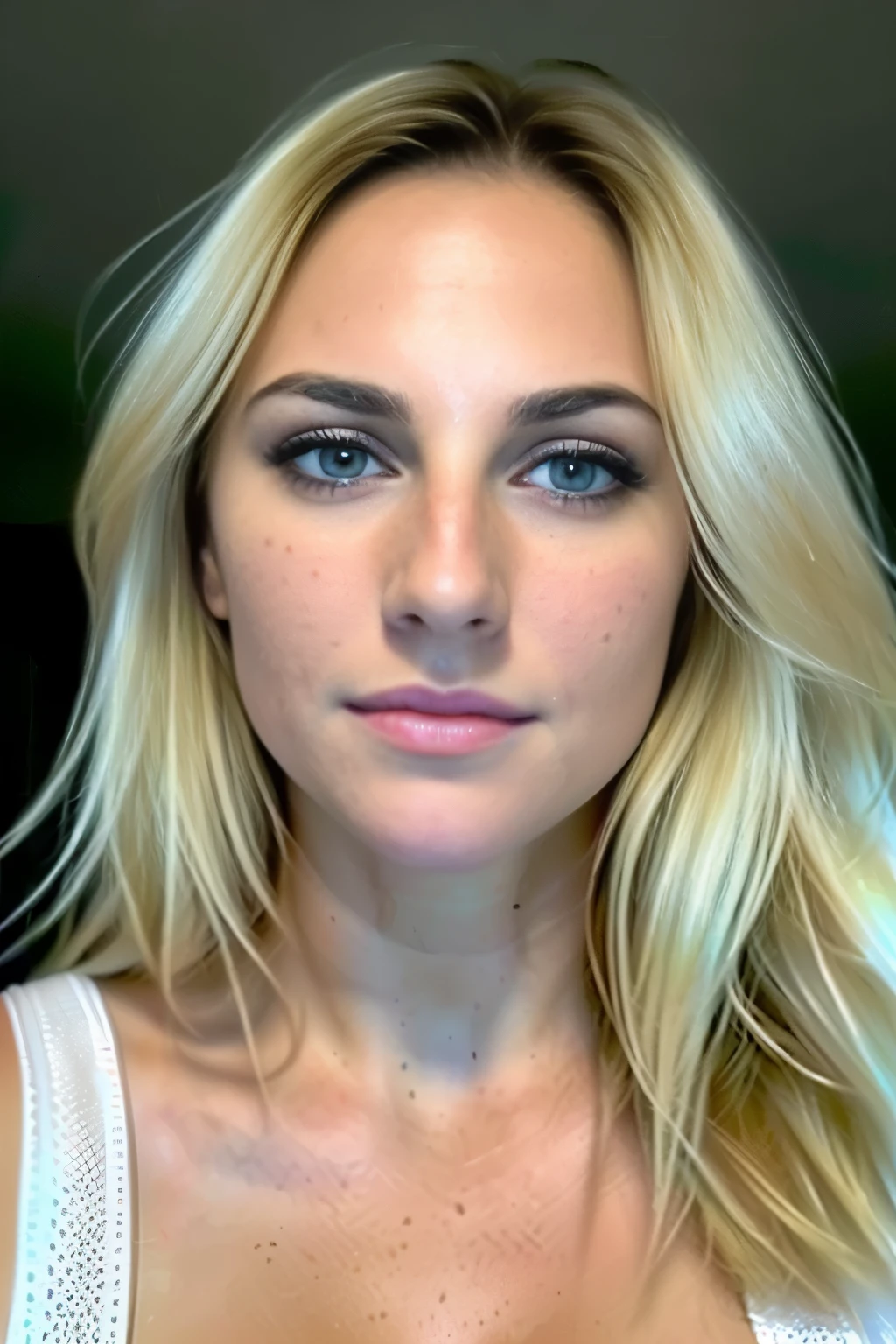 femme blonde, jeune, visage commun, Un visage vivant, yeux séduisants detaileds, in a white neckline, ((detailed facial features)), (peau finement detailede), pale skin, Realistic skin texture, Extreme skin details, (Pores:0.1), chef-d'Work of the highest quality, photorealistic, A hyper realistic, detailed, 8K, HDR, (couleur douce: 1.2), faible profondeur de champ, broad light, high contrast, backlight, the light sparkles, aberration chromatique, Sharpness, Photo couleur brute, une bouche refaite grosse