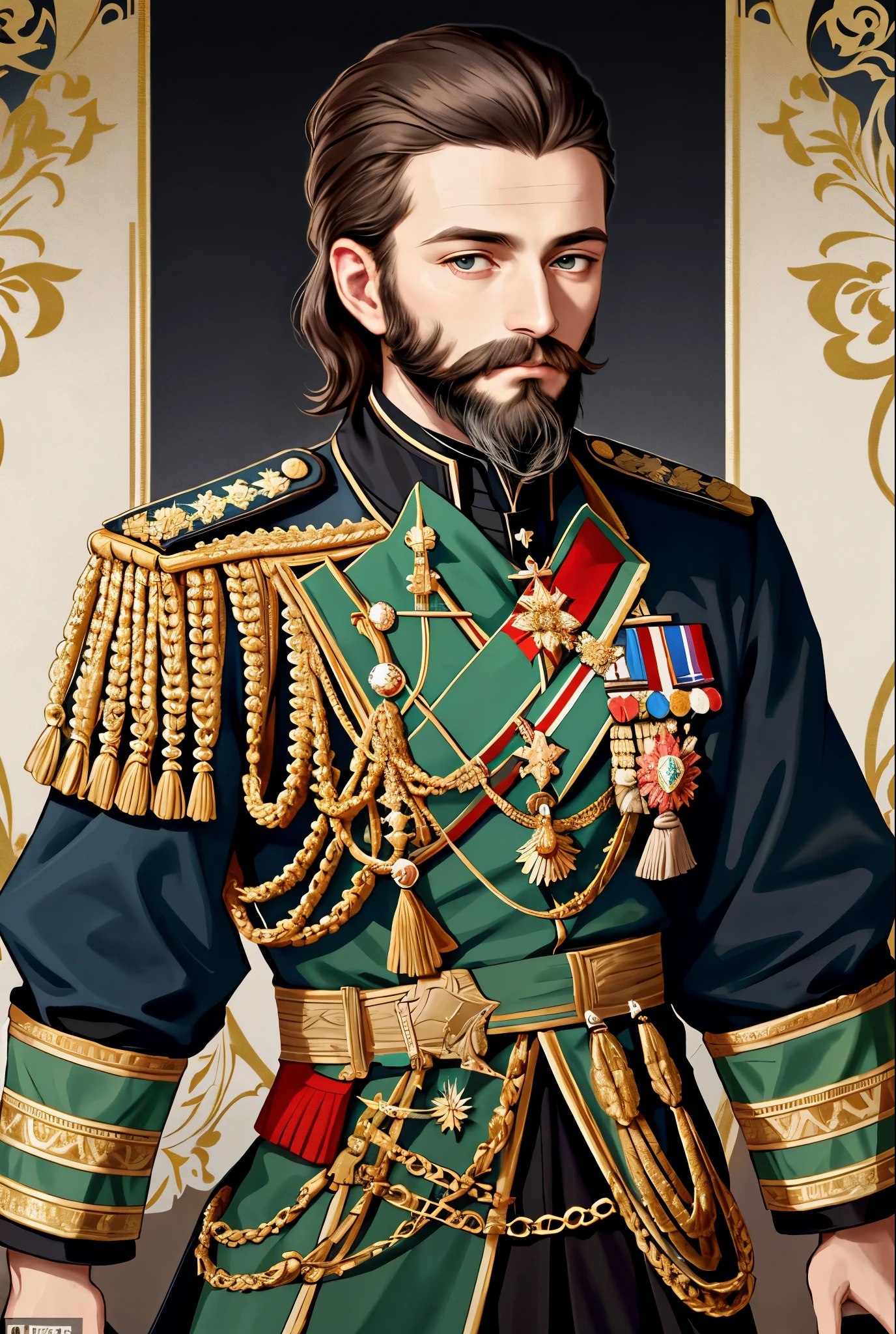 arafed photo of a man in a military uniform with a beard, great emperor of russian empire, by Joseph von Führich, young tsar, imperial russia, by August Friedrich Schenck, by August Querfurt, by Konrad Klapheck, inspired by Georg Friedrich Kersting, inspired by August Friedrich Schenck, austro - hungarian