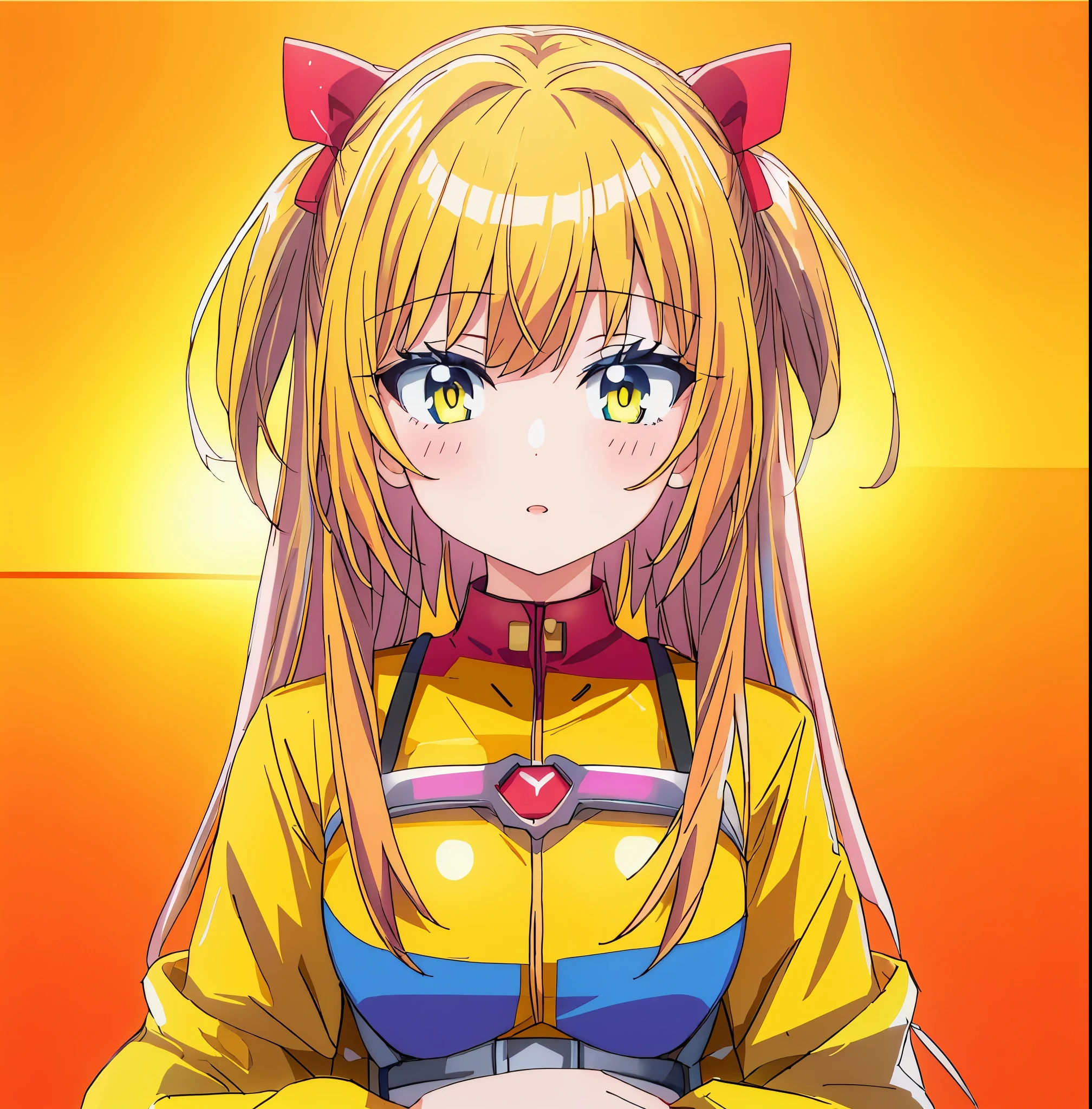 1girl, Zero Two, Kuudere, close-up, masterpiece, best quality, basic waifu, superultra detailed, no scenery, blank background, black background, basic waifu illustration, yellow color theme