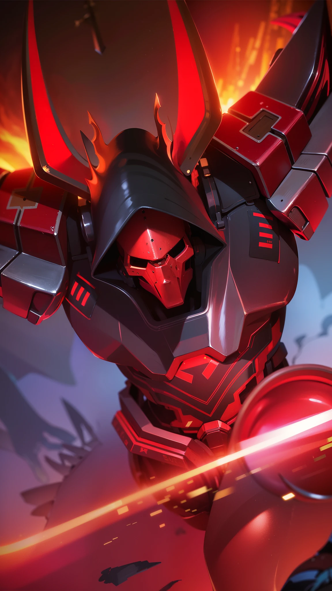 a close up of a man with a helmet on holding a sword, 8K quality, High resolution, super detail, realistic, Raw photo, ((masterpiece,best quality)), absurdres, Argus_ML, helmet, green glow, solo, smiling, looking at viewer, cowboy shot, night sky in background, cinematic composition, dynamic pose.