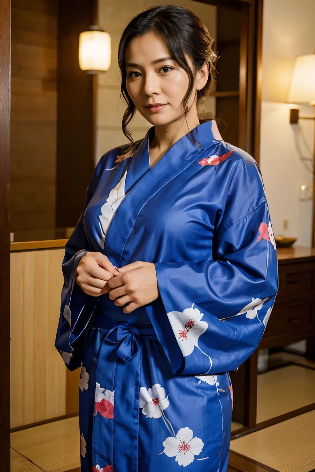 A beautiful woman in her 40s wearing a yukata