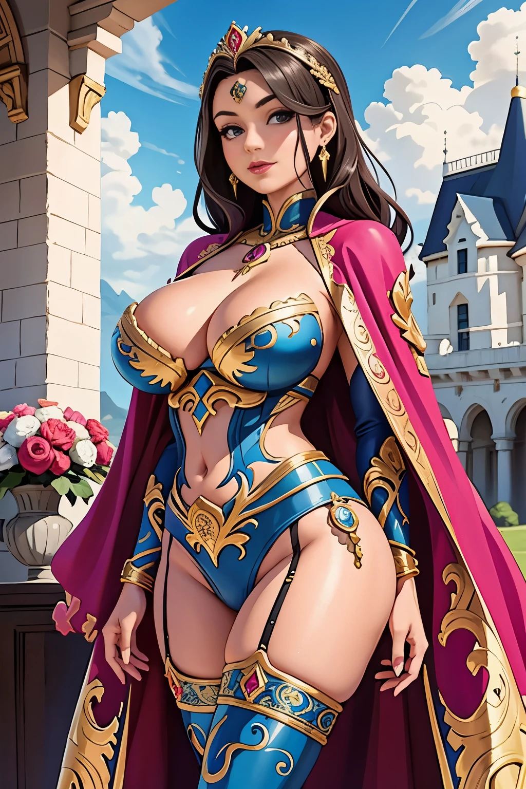 arafed woman in a costume and a cape posing for a picture, style ivan talavera and artgerm, ((a beautiful fantasy empress)), a beautiful fantasy empress, pinup. lord of daggers, beautiful alluring anime woman, goddess. extremely high detail, 8k high quality detailed art, extremely detailed artgerm, art cover illustration