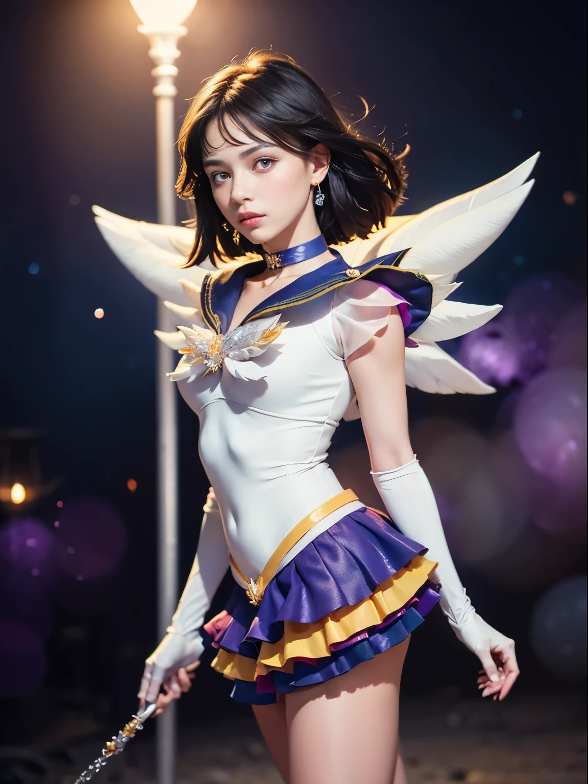 (masterpiece, best quality:1.4), (nebula background), (full body shot), (erotic pose:1.5), 1girl, solo, (european youth:1), sailor saturn, tiara, sailor senshi uniform, purple sailor collar, pleated skirt, elbow gloves, jewelry, brooch, choker, short black hair, (purple eyes:1.5), beautiful face, highly detailed face, highly detailed eyes, highly detailed skin, skin pores, subsurface scattering, realistic pupils, full face blush, full lips, detailed background, depth of field, volumetric lighting, sharp focus, absurdres, realistic proportions, good anatomy, (realistic, hyperrealistic:1.4), 16k hdr,