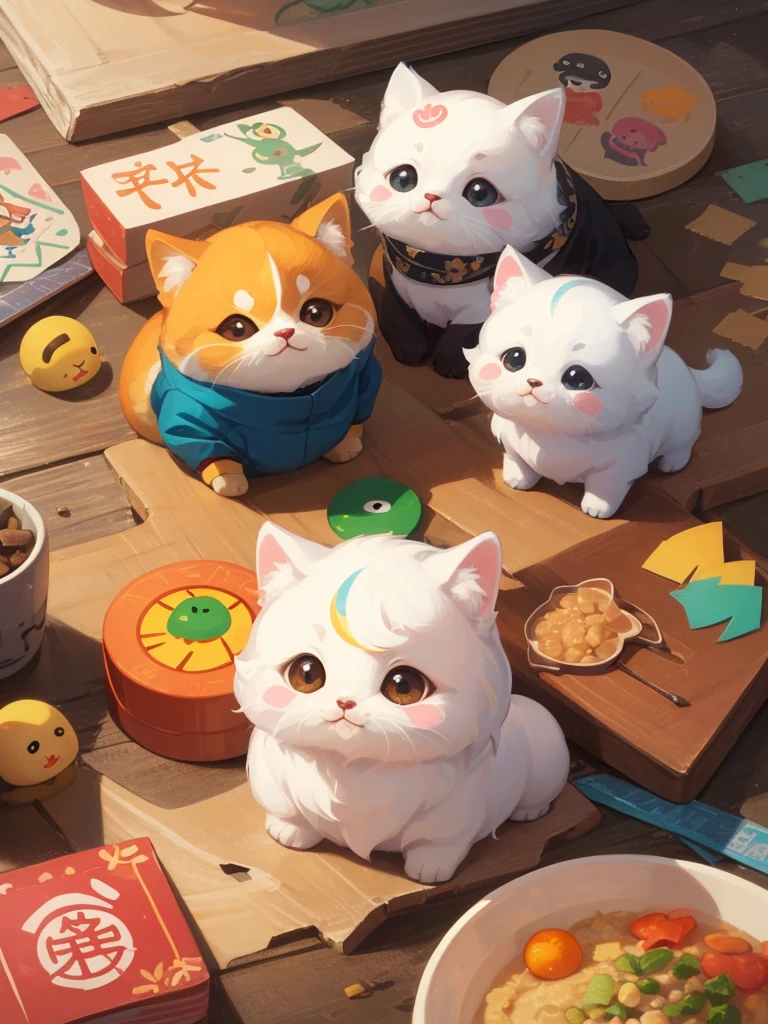 there are many different animals and words written in chinese, hand painted cartoon art style, art cover, kawaii cutest sticker ever, sticker illustration, by Shiba Kōkan, by Kōno Michisei, cute features, 中 元 节, by Gusukuma Seihō, stickers illustrations, cute characters