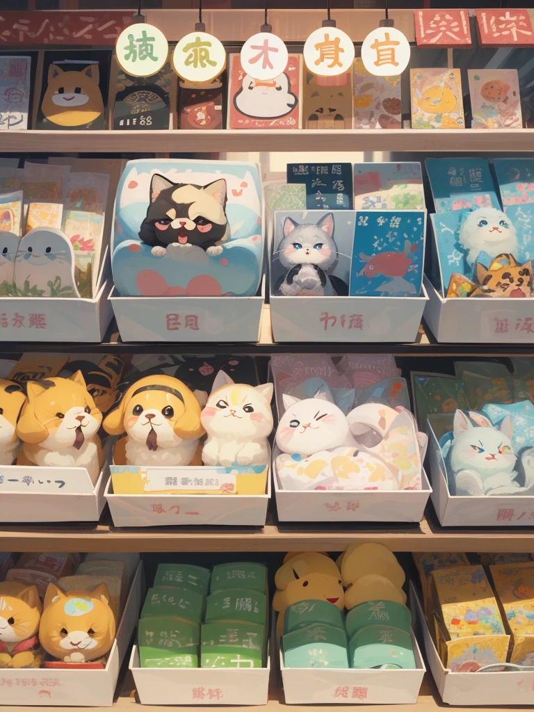 there are many different animals and words written in chinese, hand painted cartoon art style, art cover, kawaii cutest sticker ever, sticker illustration, by Shiba Kōkan, by Kōno Michisei, cute features, 中 元 节, by Gusukuma Seihō, stickers illustrations, cute characters