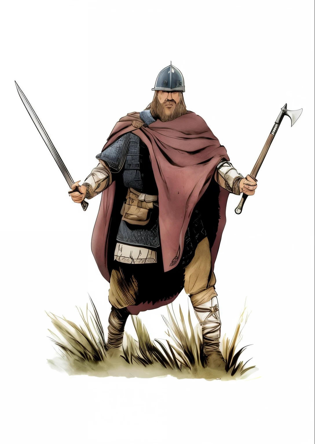 homem arafado com uma capa vermelha e uma capa vermelha segurando duas espadas, guerreiro viking illustration, picture of an adult guerreiro masculino, ancient guerreiro viking, nordic warrior, guerreiro segurando duas espadas, personagem guerreiro dnd, guerreiro viking, arte conceitual de um guerreiro, Roman legionary, Guerreiro Medieval, hd illustration, viking, soldado antigo, cavaleiro medieval masculino robusto, guerreiro masculino