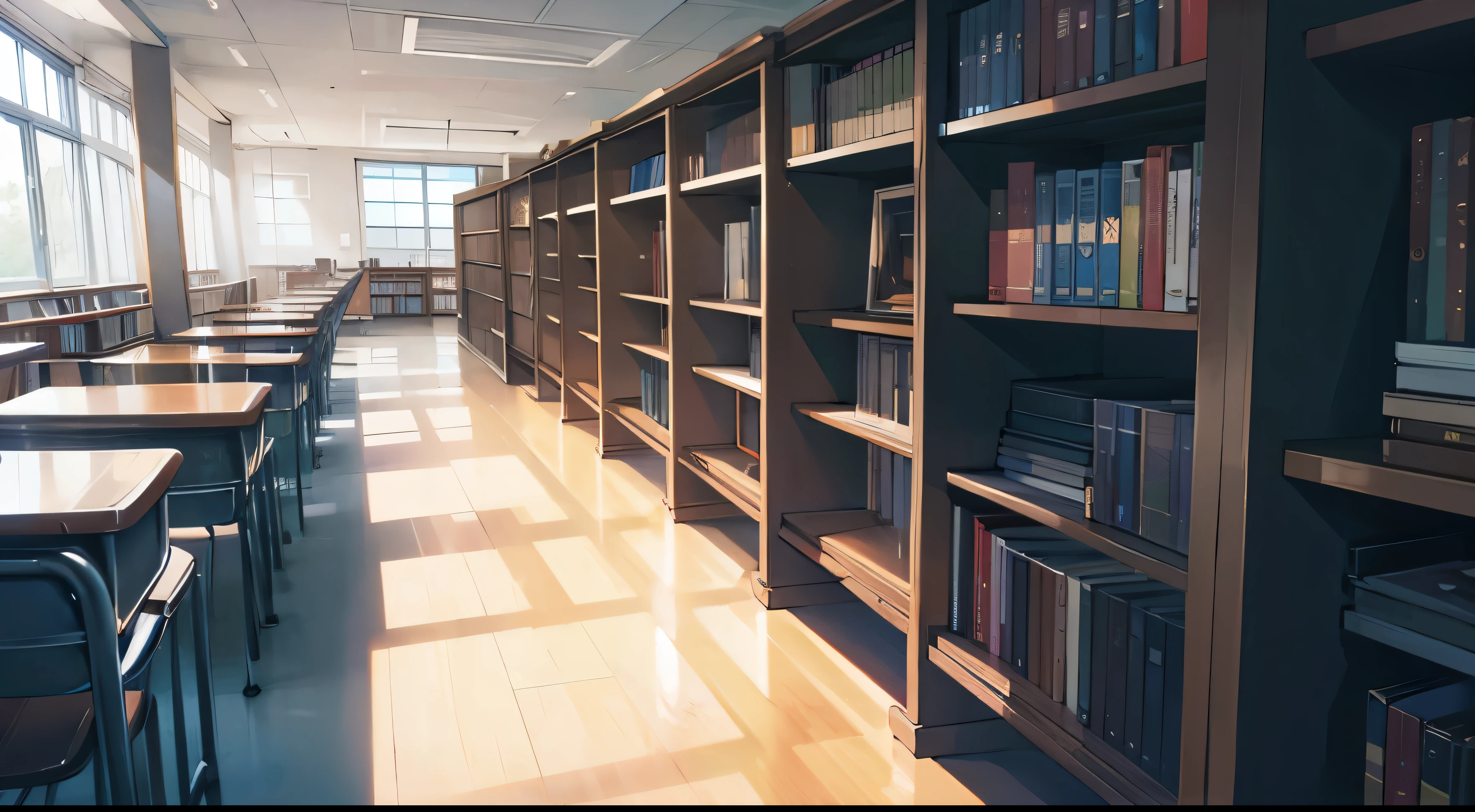 School、library、bookshelf、