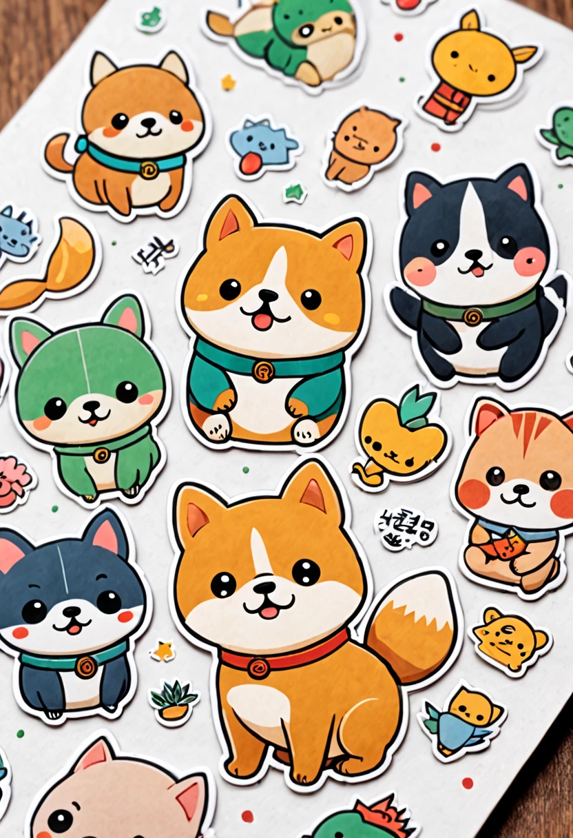 there are many different animals and words written in chinese, hand painted cartoon art style, art cover, kawaii cutest sticker ever, sticker illustration, by Shiba Kōkan, by Kōno Michisei, cute features, 中 元 节, by Gusukuma Seihō, stickers illustrations, cute characters, scifi