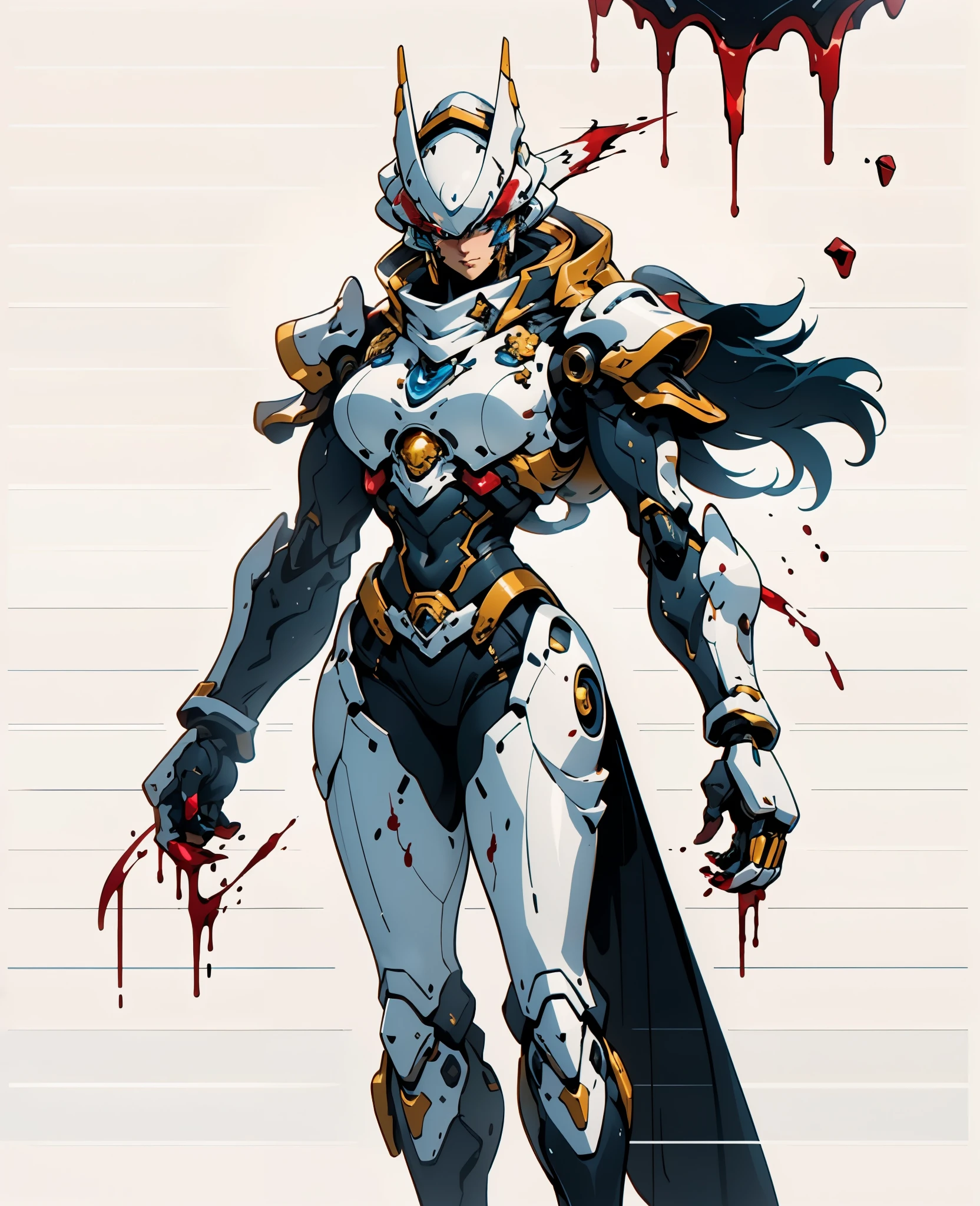 A woman adorned in fantasy-style full-body armor, a crown-concept fully enclosed helmet that unveils only her eyes, a composite layered chest plate, fully encompassing shoulder and hand guards, a lightweight waist armor, form-fitting shin guards, the overall design is heavy-duty yet flexible, the armor gleams with a golden glow, complemented by red and blue accents, exhibiting a noble aura, she floats above a fantasy-surreal high-tech city, this character embodies a finely crafted fantasy-surreal style armored hero in anime style, exquisite and mature manga art style, Queen Bee Concept Armor, (plasma, blood), ((bio mecha, long legs, elegant, goddess, femminine:1.5)), metallic, high definition, best quality, highres, ultra-detailed, ultra-fine painting, extremely delicate, professional, anatomically correct, symmetrical face, extremely detailed eyes and face, high quality eyes, creativity, RAW photo, UHD, 32k, Natural light, cinematic lighting, masterpiece-anatomy-perfect, masterpiece:1.5