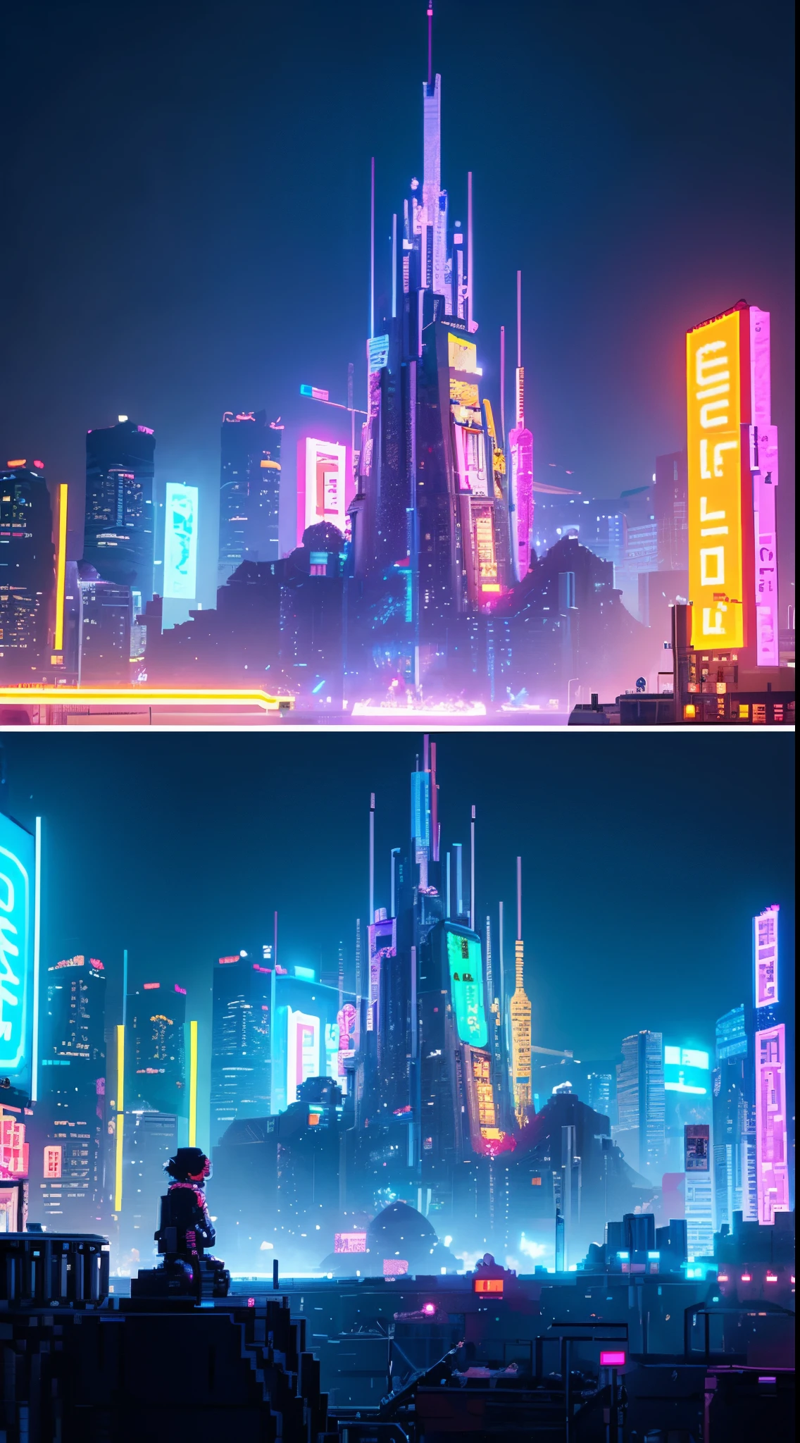 pixel game,scenography,fantastical scenes,cyberpunk style,Neon colors,high saturation,space city,Suspended, pixel art #pixel art