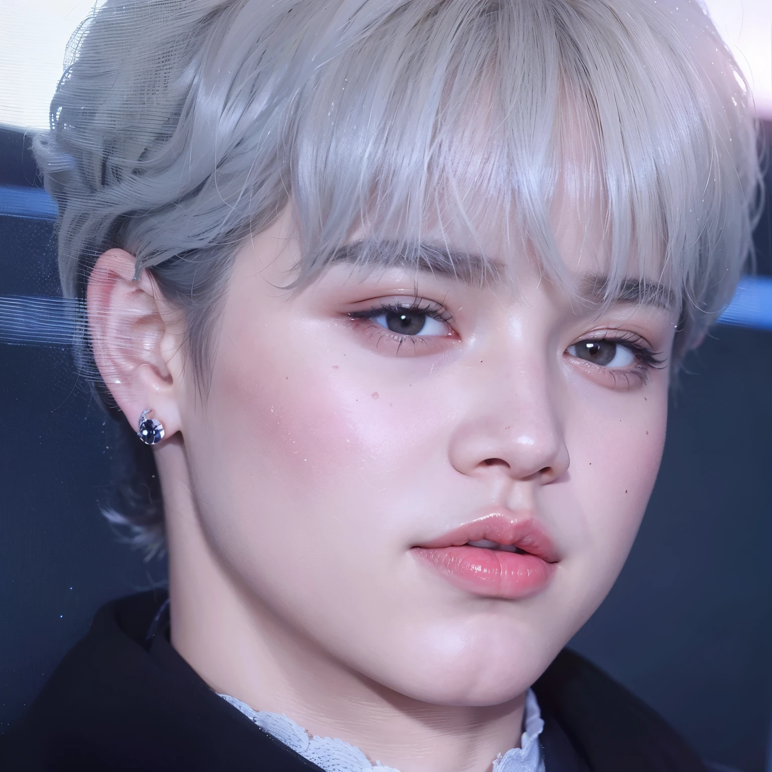 foto arafada de um menino com corte de cabelo loiro e gravata, Jimin\the full lips, Jimin\the right eyelid is swollen, Jimin\o nariz grego, accurate Jimin face, Jimin, park Jimin, Retrato de Jossi do Blackpink, close up head shot, Yoongi de cabelo preto, fazendo beicinho, fechar o rosto, fechar no rosto