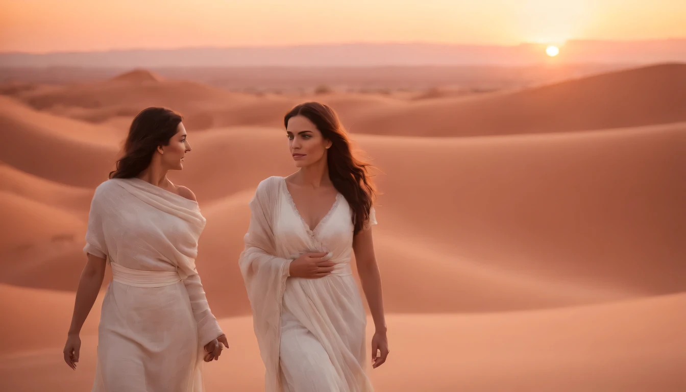 duas mulheres em um deserto, Old Testament era at sunset