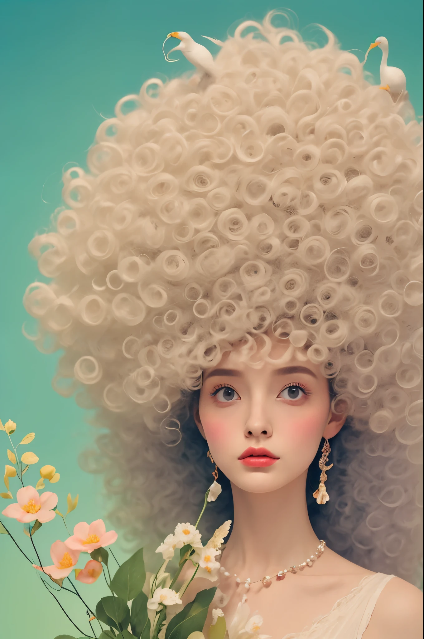 In a beautiful surreal portrait, Curious woman wearing a high hat decorated with flowers、(((Top hat decorated with many flowers、Ikebana top hat)))、 The image is a truly surrealist digital work of art, Inspired by the magical work of Maxim Verekin. Every detail of the illustration is impressive, The bright colors and captivating textures catch the viewer's eye. Portrait Captures the Essence of Flower Storm, An emotional fusion of dreams and natural elements. Through photographic processing and surrealist techniques, The portrait comes to life, beyond the boundaries of reality、Take the audience into a universe full of imagination and wonder. The style refers to the influence of Alexander Jansson, in a dreamlike dreamy atmosphere, Where surrealism meets fantasy. Every digital stroke is、well-built，Convey a unique and captivating aesthetic. inspired by Alberto Seveso, Surrealist depiction is、Smooth brushstrokes bring them to life, Remember the dance of movement and transformation. This beautiful digital art is、It&#39;s a celebration of human creativity and the ability to transcend the boundaries of reality, Viewers are invited to immerse themselves in a world full of imagination and fascination.