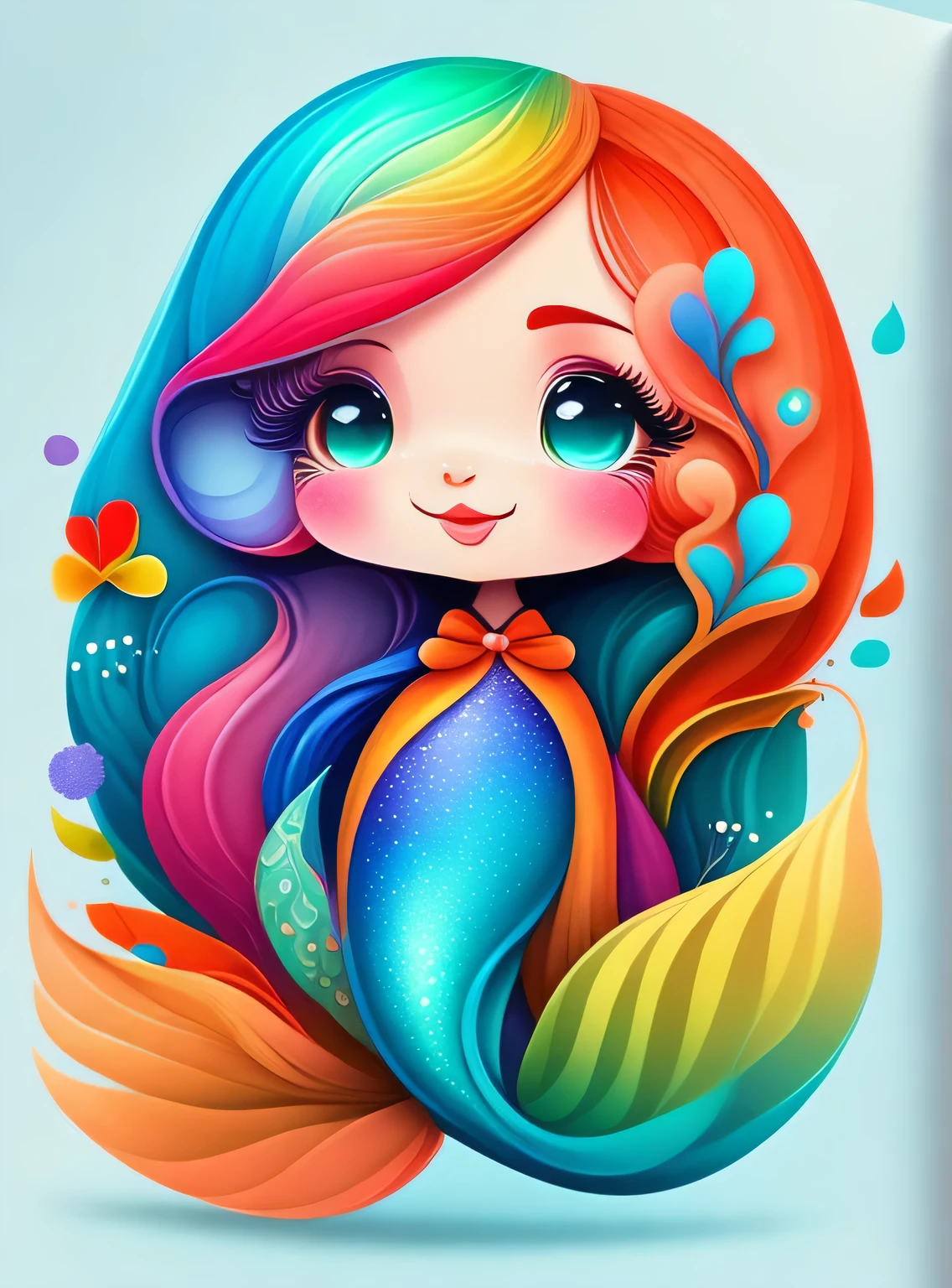 the colorida abstract of cute little mermaid, (colorida,altamente detalhado,arte vetorial)
