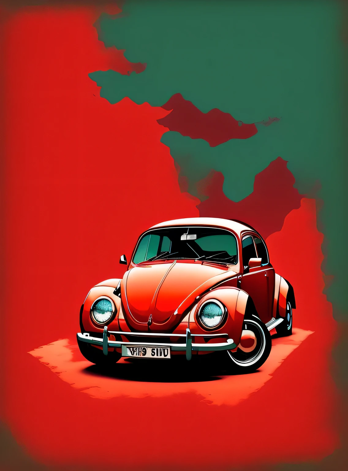 um logotipo do livro VW Beetle no estilo de arte em (fundo vermelho:1.5)
