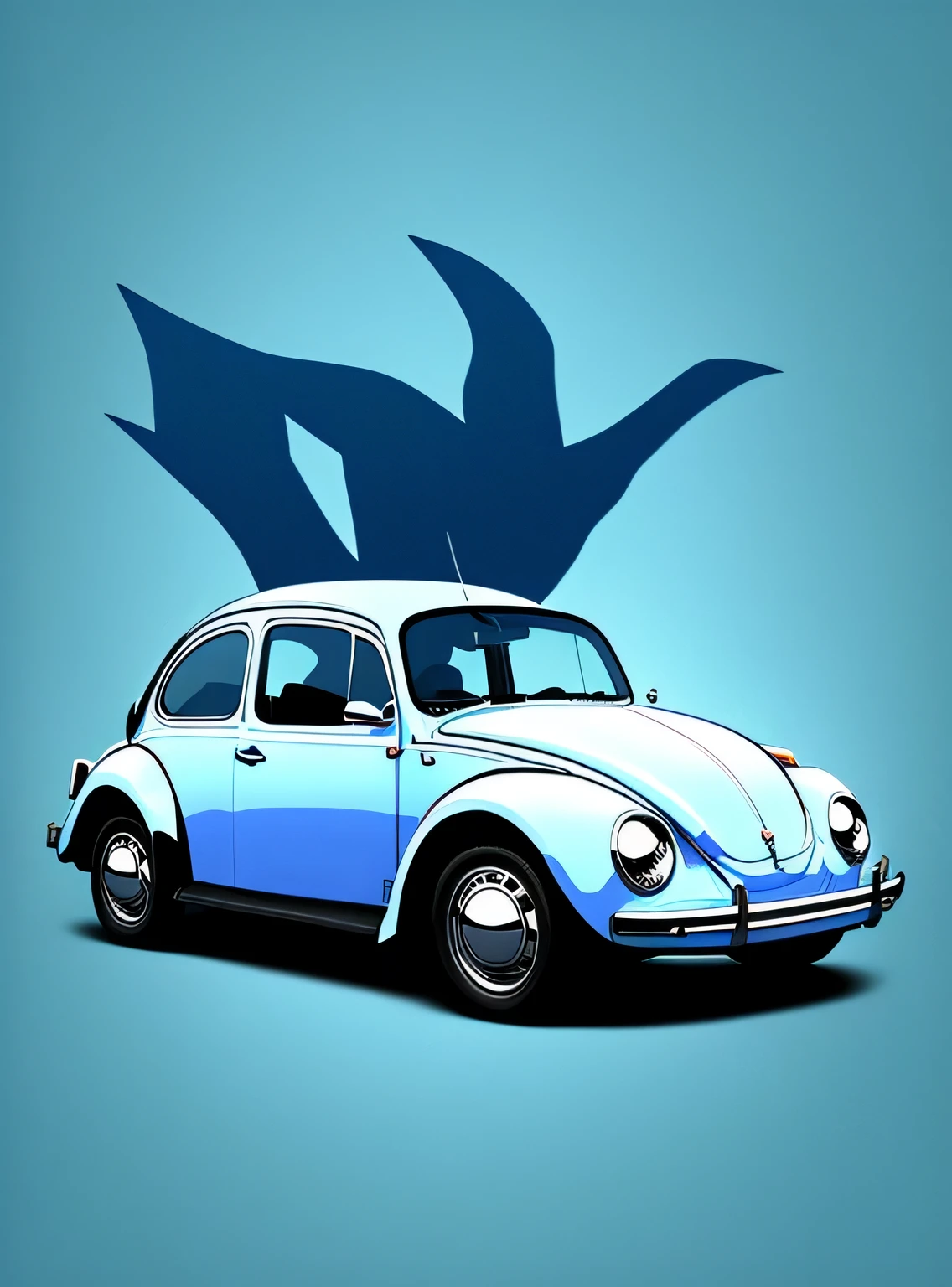 um logotipo do livro VW Beetle no estilo de arte em (fundo azul:1.5)