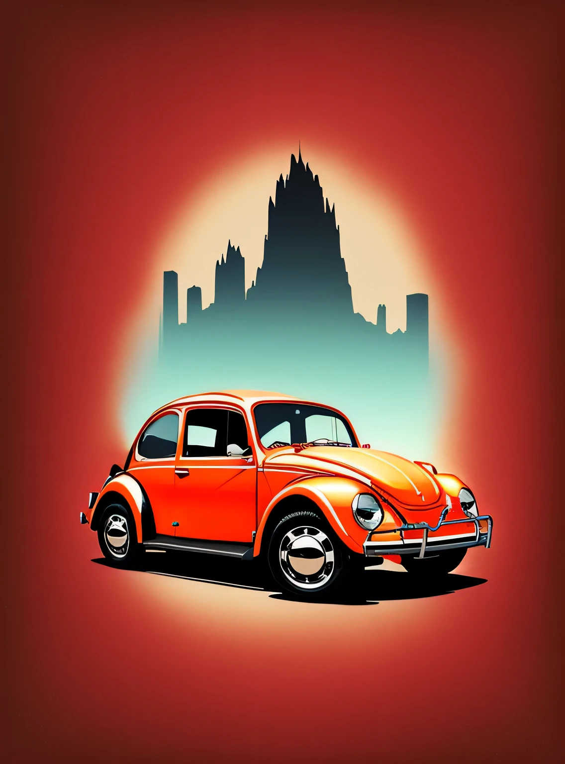 um logotipo do livro VW Beetle no estilo de arte em (fundo vermelho e branco:1.5)