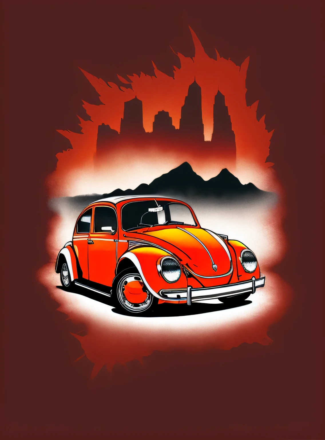 um logotipo do livro VW Beetle no estilo de arte em (fundo vermelho e branco:1.5)