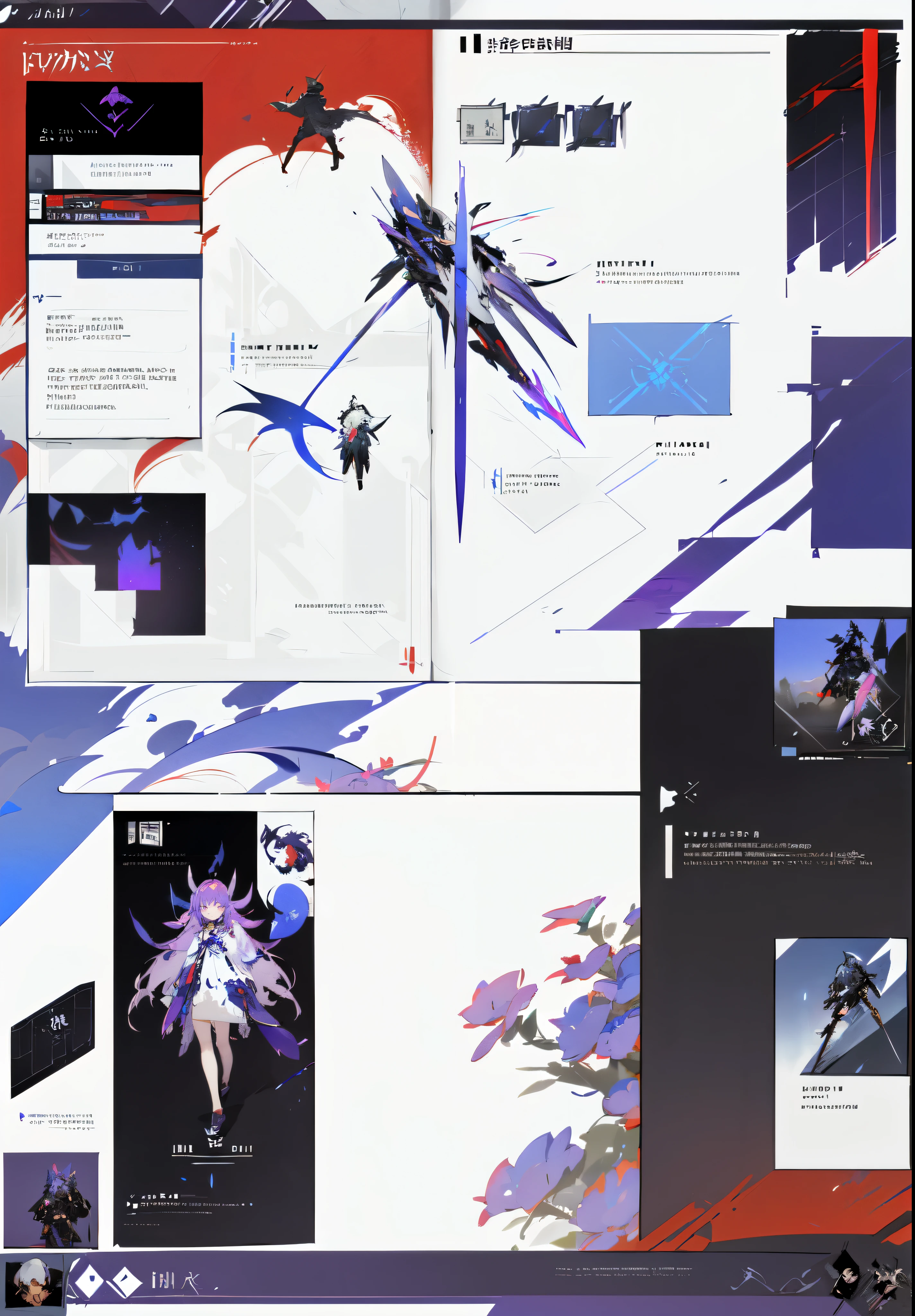 (((a video game artbook concept page with red and blue purple theme))), leafs and floweres, sci-fi objects, with a bunch of items, from arknights, ethereal and mecha theme, style of duelyst, pixiv style, pc game with ui, featured on pixiv, shadowverse style, trending on pixiv, onmyoji detailed art, arknights, pixiv frontpage, trending on artstation pixiv