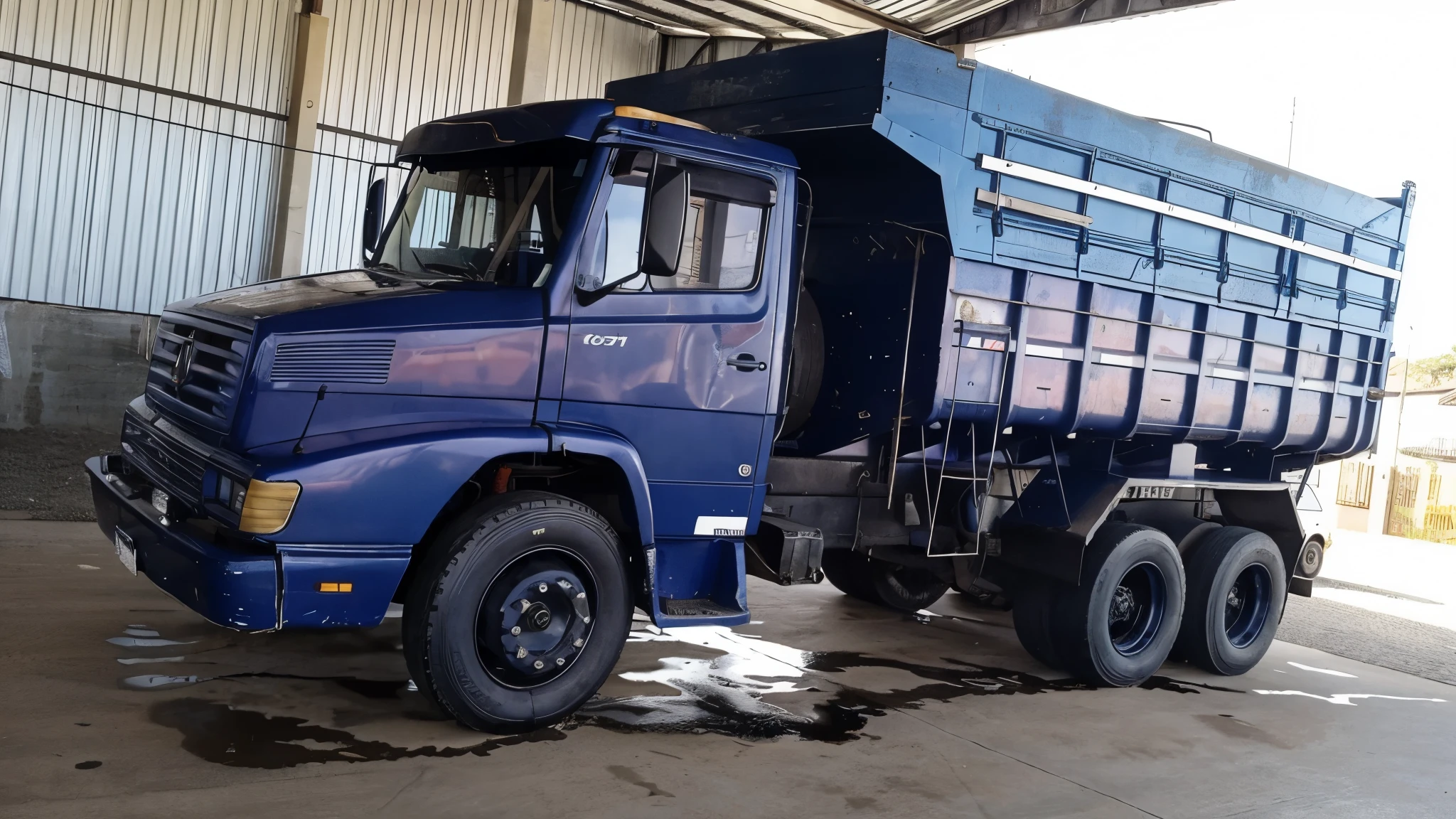 Strong blue bucket truck
