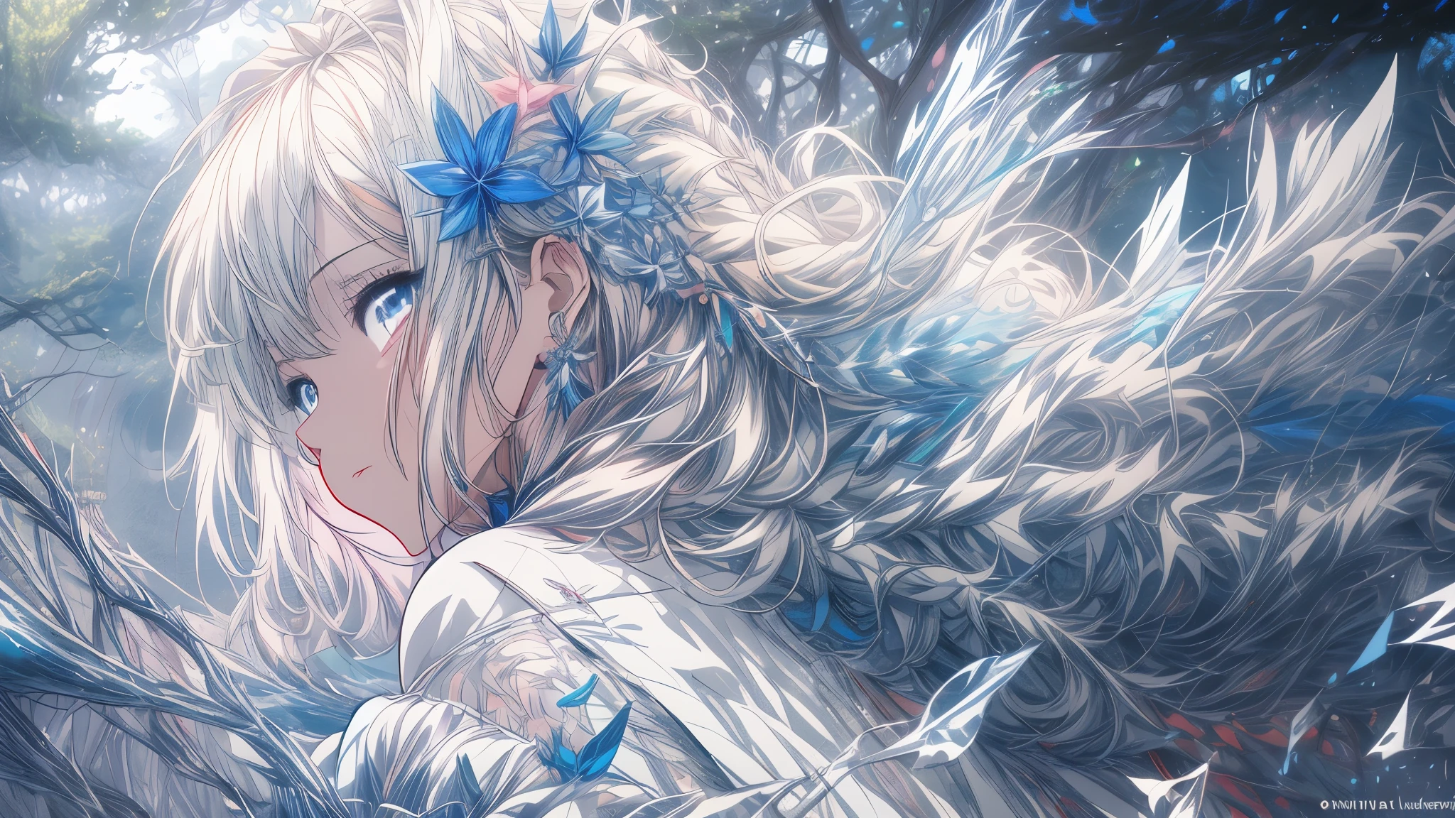 Chica anime con cabello blanco y ojos azules en un bosque., Fondo de pantalla de arte anime 4K, Fondo de pantalla de arte anime 4k, estilo anime 4k, fondo de pantalla de arte anime 8 k, arte de anime digital detallado, fondo de pantalla animado 4k, Fondo de pantalla animado 4K, Fondo de pantalla animado 4K, El mejor fondo de pantalla de anime 4k konachan, ilustraciones de anime detalladas, hermosas ilustraciones de anime