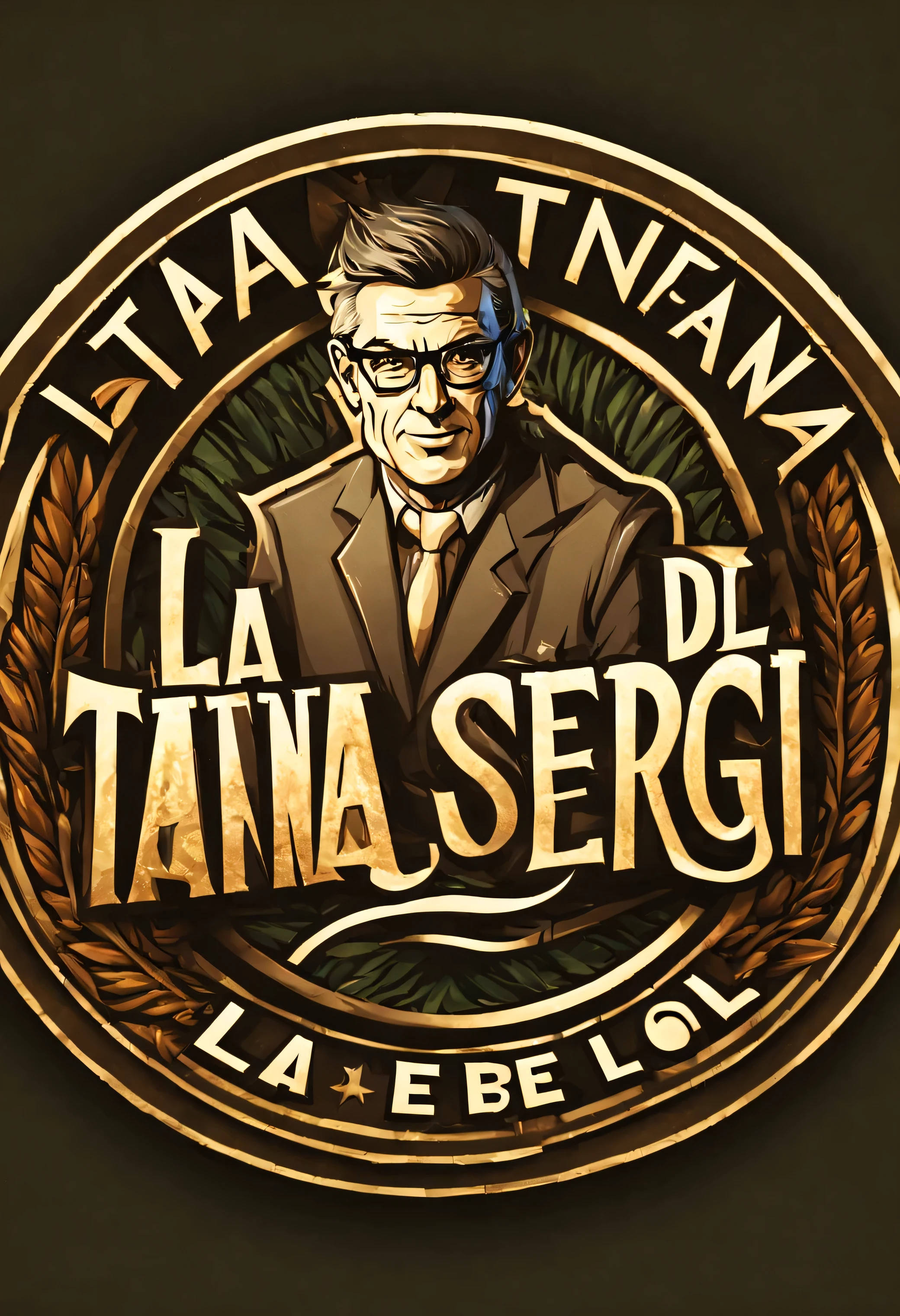 Logo pour youtube, (("La Tana du Sergi")) written in bold, et une d'un professeur avec des lunettes, (logo rond), (Conception dynamique), (regarde le sage), (elegant but strong), (Logo "La Tana Del Sergi" well written), homme, professeur homme