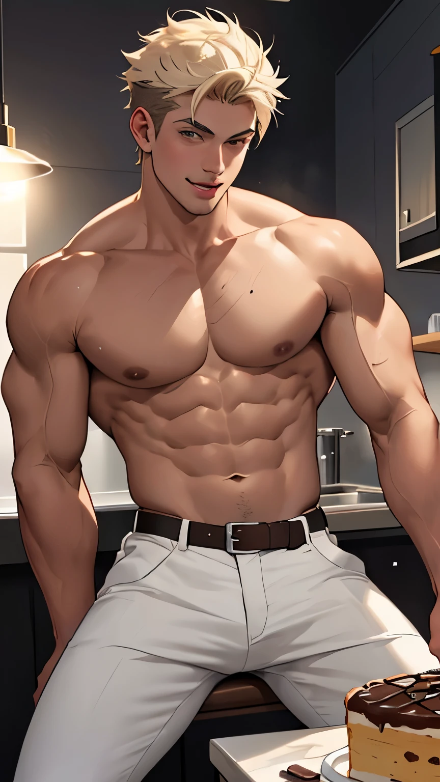 manhandsome,Not wearing a shirt,white skin,หน้าhandsome,shirtless,high definition,Masterpiece,short hair,Arm muscles,Chest muscles,smile, be happy,Wear cream-colored slacks.,,V-shaped,making pastry dough,Enter the kitchen with pastel colors..,Beat the dough to make dessert.,ร่างกายman,sexy body,Cake chocolate,หน้าhandsome,Cream color hair,Moisturized mouth,seductive eyes,topless,brown eyes,whipped cream,4k,Beat the pastry dough,perfect body,perfect belly,Body Show,sharp photo,Studio Lights,Hot person,chocolate,spread your legs,Clear body,chocolate spread,bright colors,sloppy,Pleading faces,Masterpiece, only, perfect eyes, short hair ผม, The body has moderate muscle., , Cool pose, handsome, shirtless, look good, ((best quality)), ((Masterpiece)), (detailsed), perfect face, man,ร่างกายของman,muscle,strong,shirtless ,slightly above,10,more than_details,best quality,Sharp focus,Masterpiecedetails eyes,extreme details,super details,bright colors,movies,High quality,Tie your hands..,look up,close to the body,leather belt,Playful,white teeth