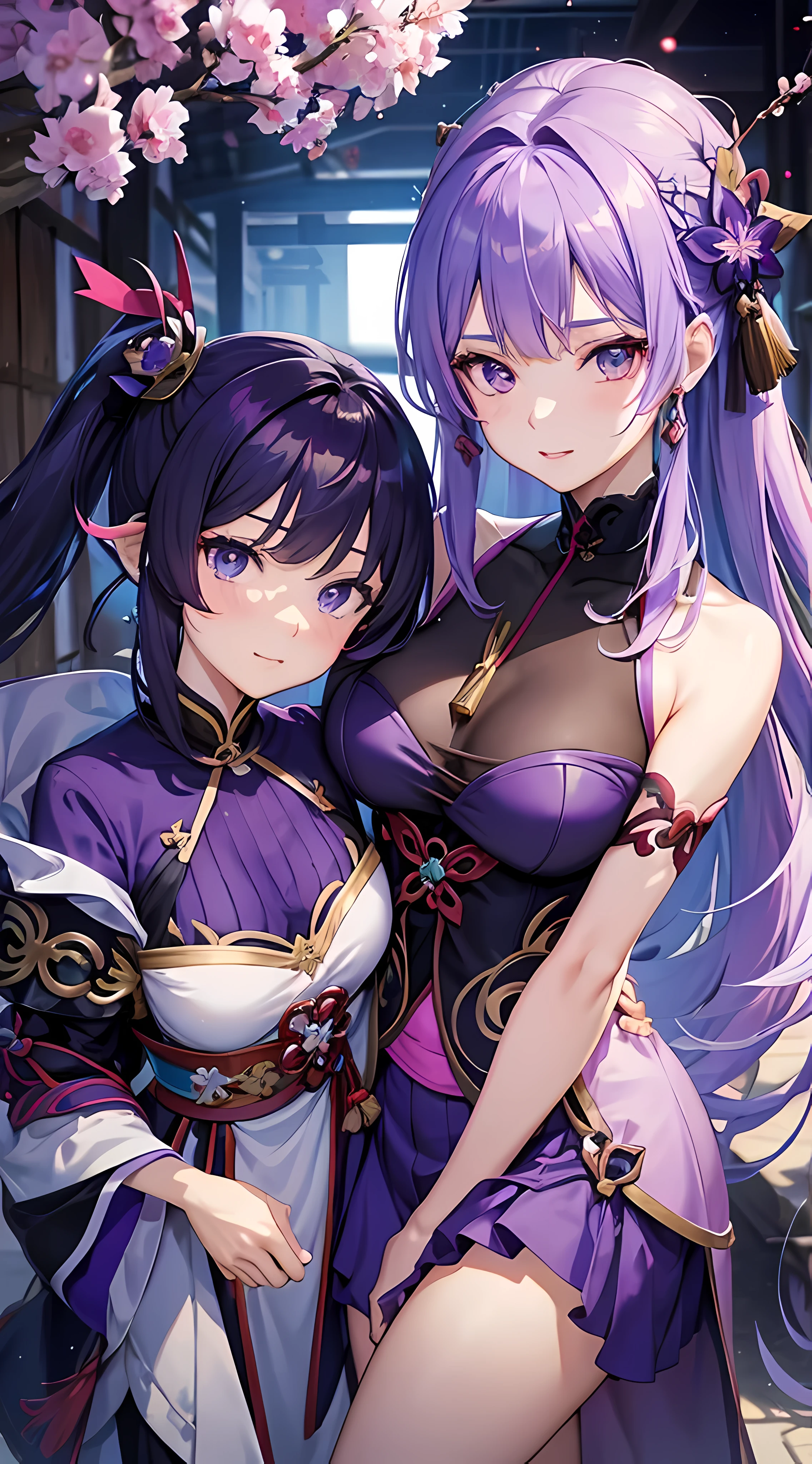 Anime Fille aux cheveux violets et aux yeux violets dans une tenue violette, Impact d&#39;Ayaka Genshin, [[[[souriant diaboliquement]]]], akasuki étoile vide, portrait d&#39;onmyoji, Hajime Yatate, style artistique anime moe, portrait chevaliers de fille du zodiaque, Keqing de Genshin Impact, Ayaka jeu genshin impact